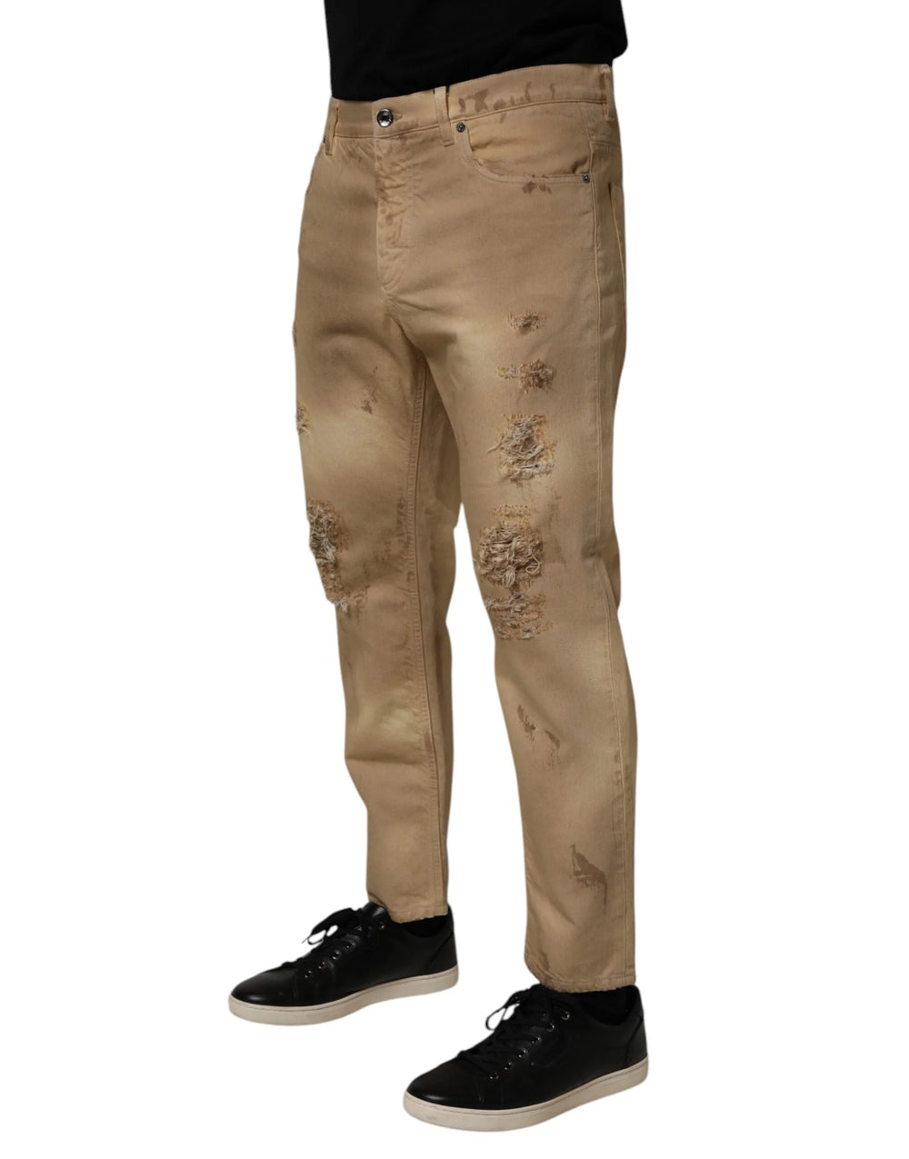 Dolce & Gabbana Beige Cotton Loose Tattered Men Denim Jeans - IT48 | M - Jeans