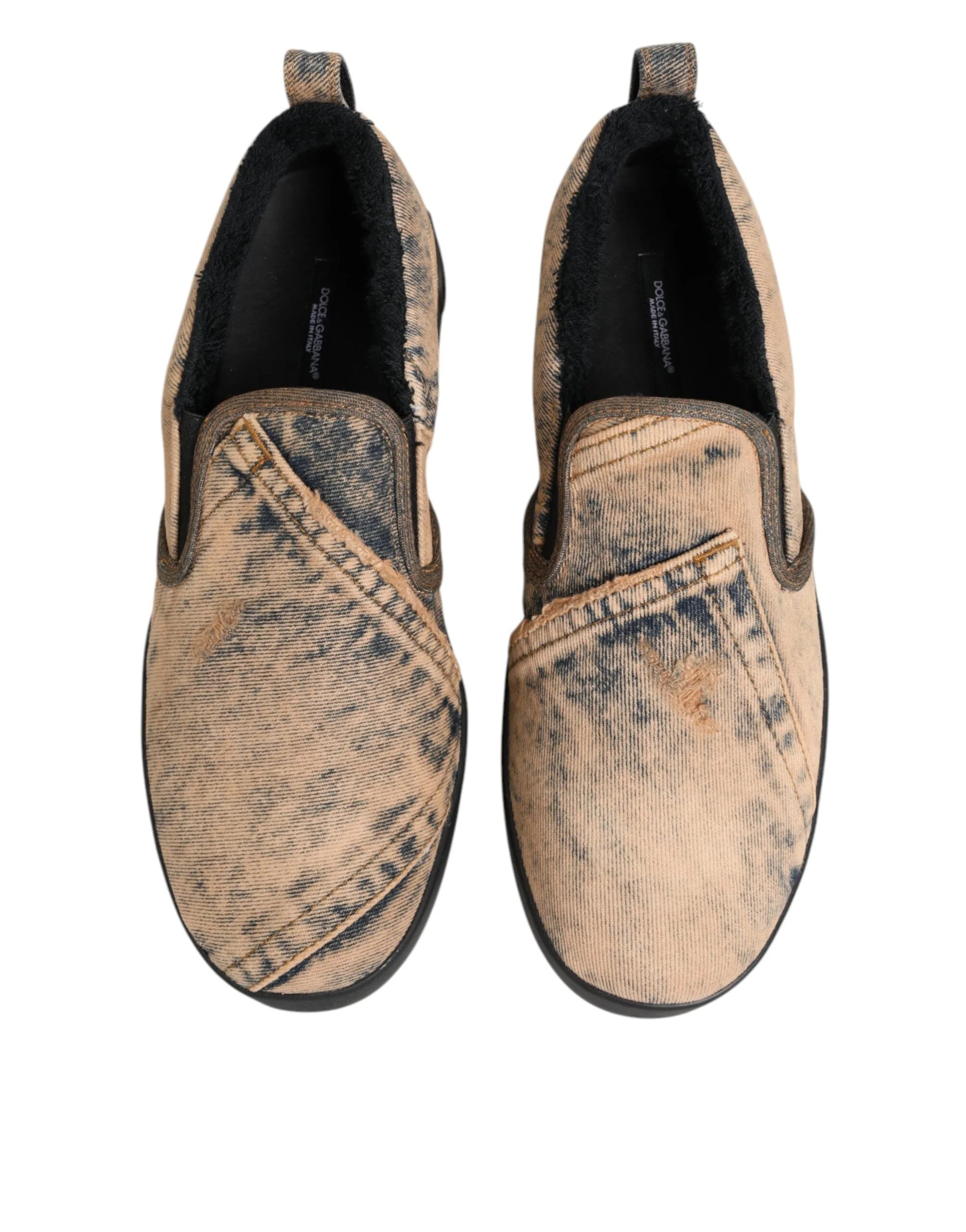 Dolce & Gabbana Beige Cotton Low Top Slip On Sneakers Shoes - EU44/US11
