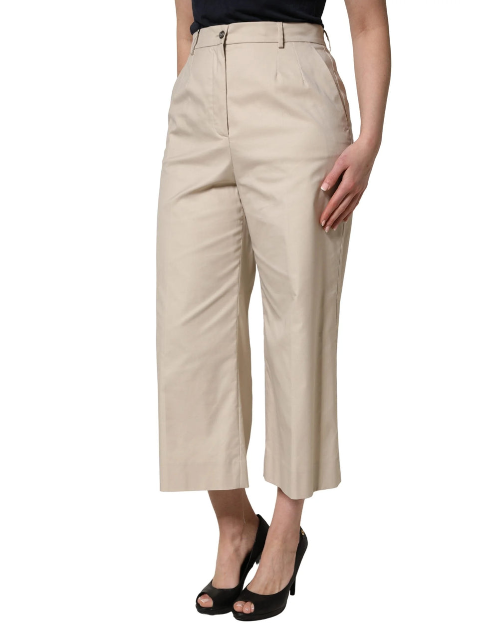 Dolce & Gabbana Beige Cotton Mid Waist Cropped Trouser Pants - IT44 | L