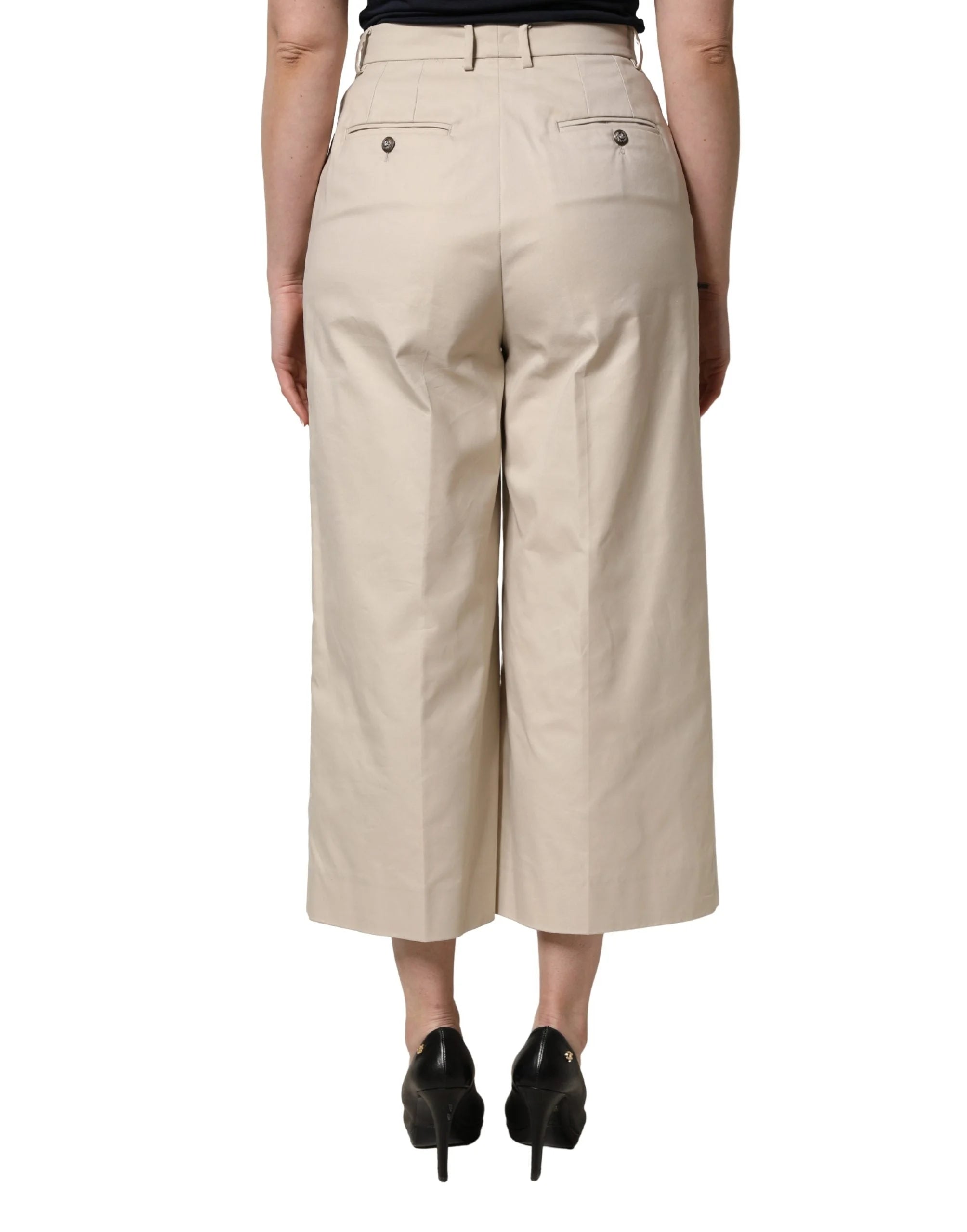 Dolce & Gabbana Beige Cotton Mid Waist Cropped Trouser Pants - IT44 | L
