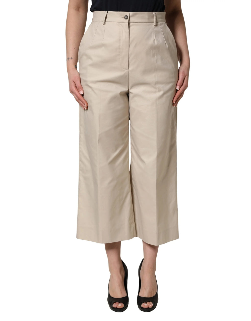 Dolce & Gabbana Beige Cotton Mid Waist Cropped Trouser Pants - IT44 | L