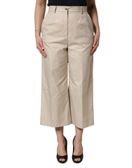 Dolce & Gabbana Beige Cotton Mid Waist Cropped Trouser Pants - IT44 | L