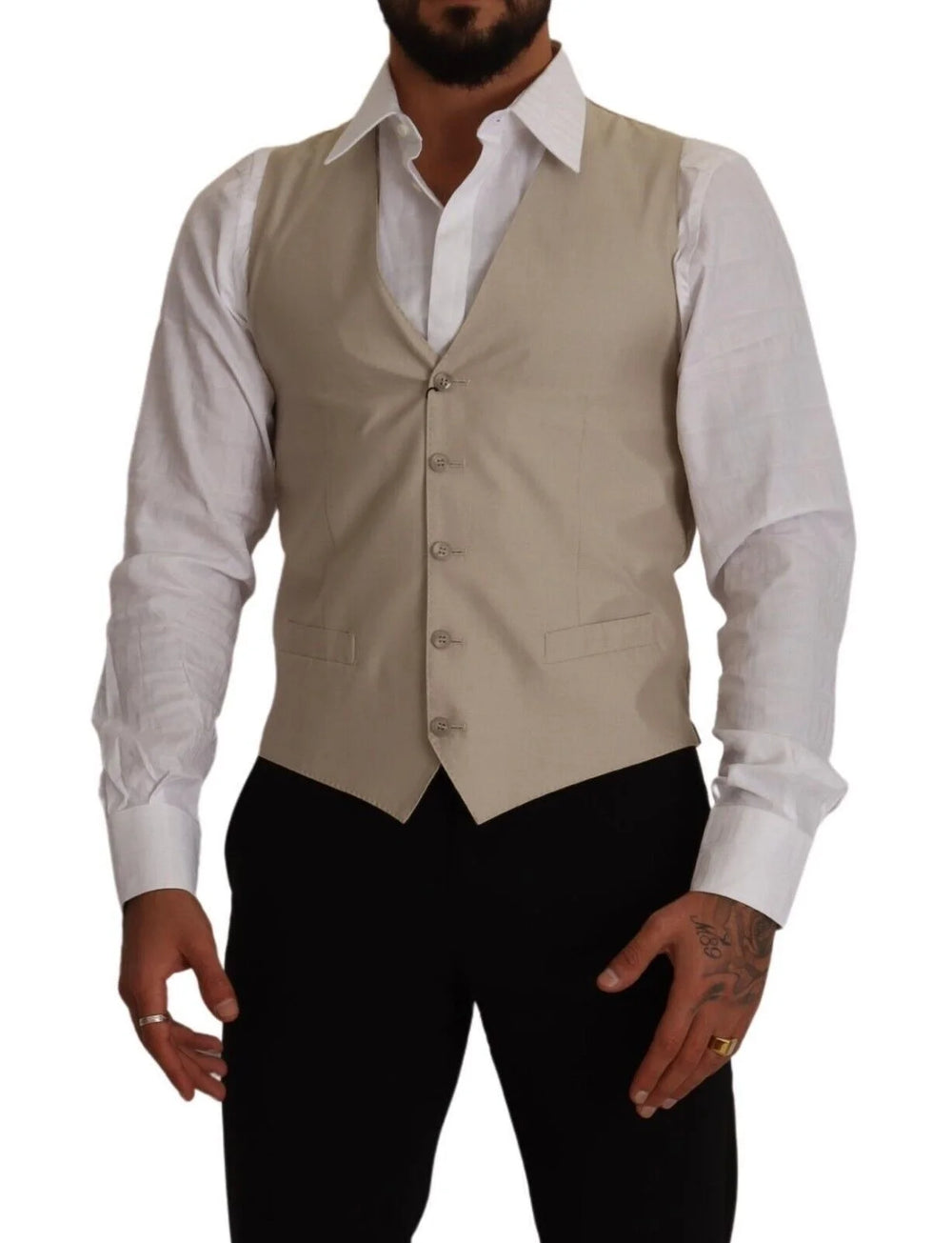 Dolce & Gabbana Beige Cotton Silk Slim Fit Waistcoat Vest - IT48 | M - Vests