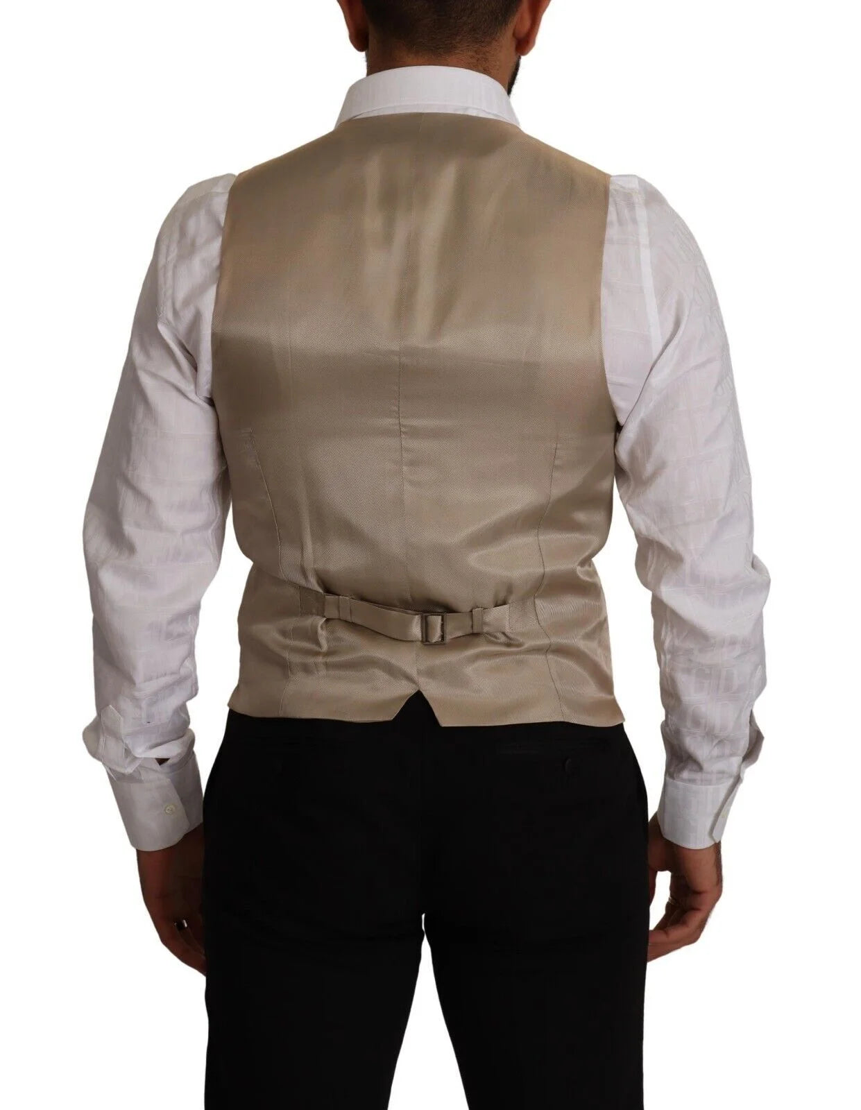 Dolce & Gabbana Beige Cotton Silk Slim Fit Waistcoat Vest - IT48 | M - Vests