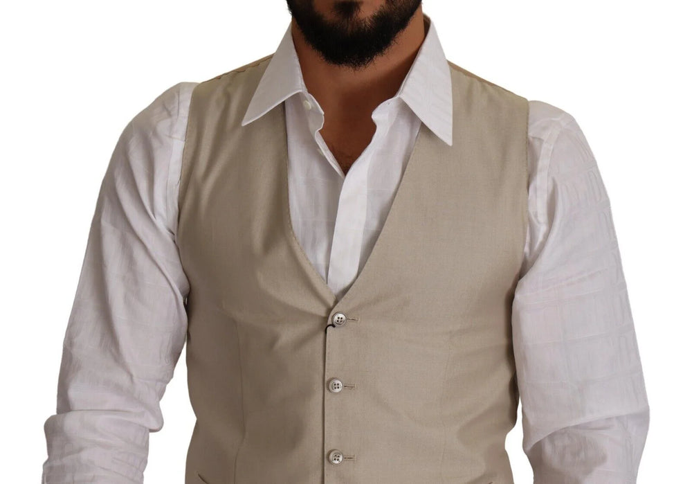 Dolce & Gabbana Beige Cotton Silk Slim Fit Waistcoat Vest - IT48 | M - Vests