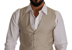 Dolce & Gabbana Beige Cotton Silk Slim Fit Waistcoat Vest - IT48 | M - Vests