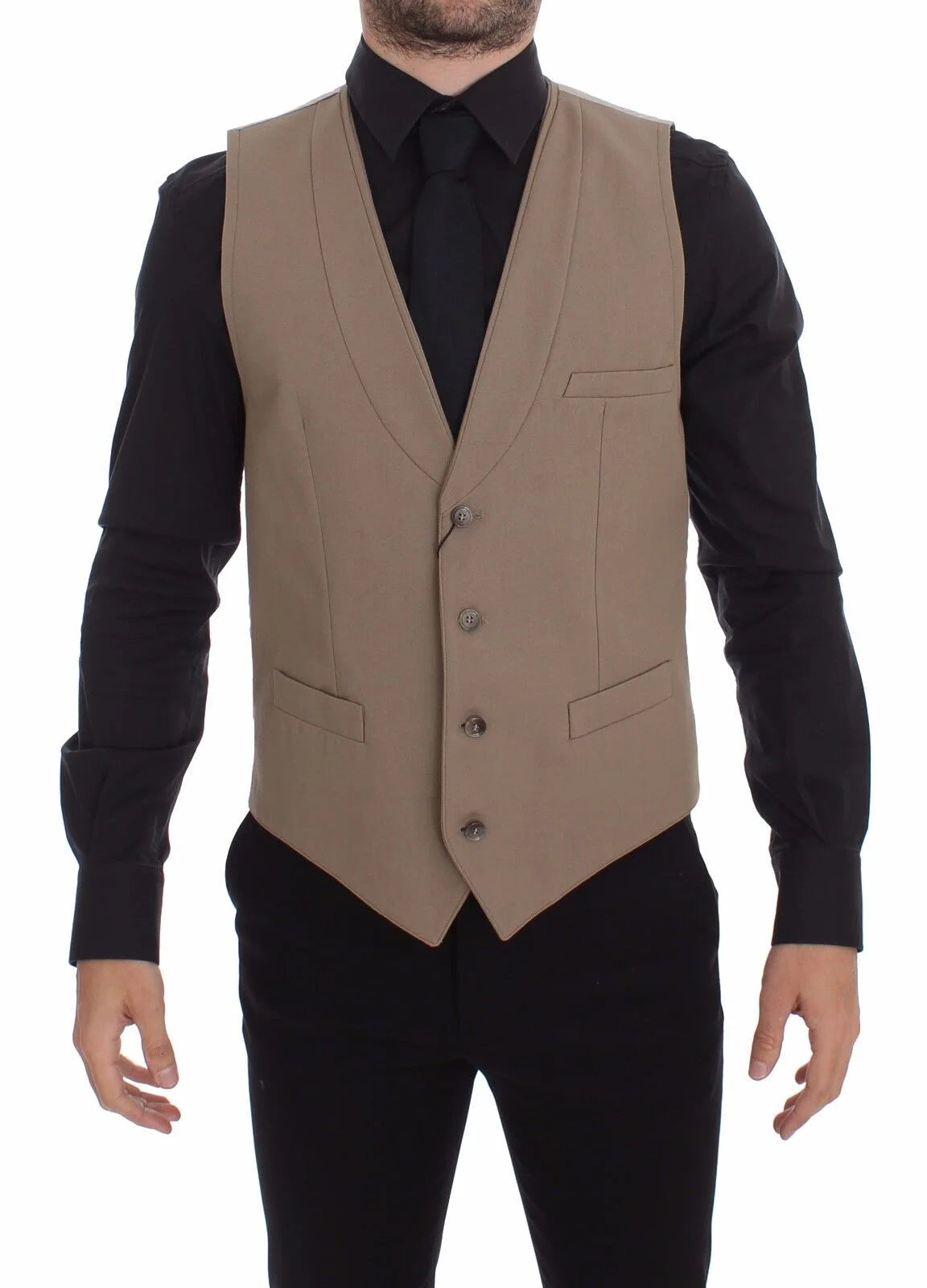Dolce & Gabbana Beige Cotton Slim Fit Button Front Dress Vest - 48 | M - Vests
