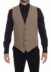 Dolce & Gabbana Beige Cotton Slim Fit Button Front Dress Vest - 48 | M - Vests