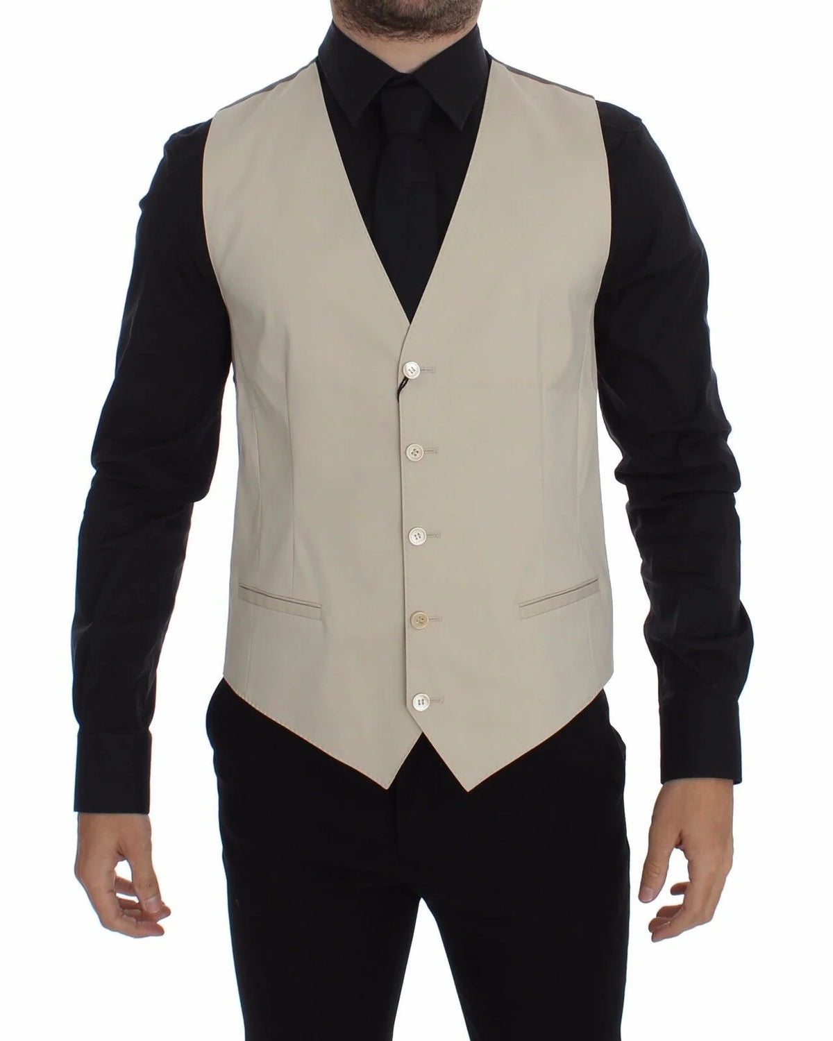 Dolce & Gabbana Beige Cotton Stretch Dress Vest Blazer - Vests