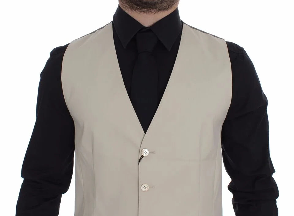 Dolce & Gabbana Beige Cotton Stretch Dress Vest Blazer - Vests