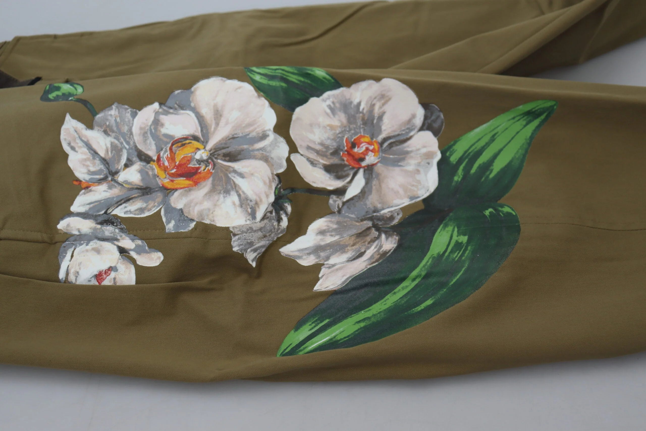 Dolce & Gabbana Beige Cotton Stretch Floral Chinos Pants - Chinos
