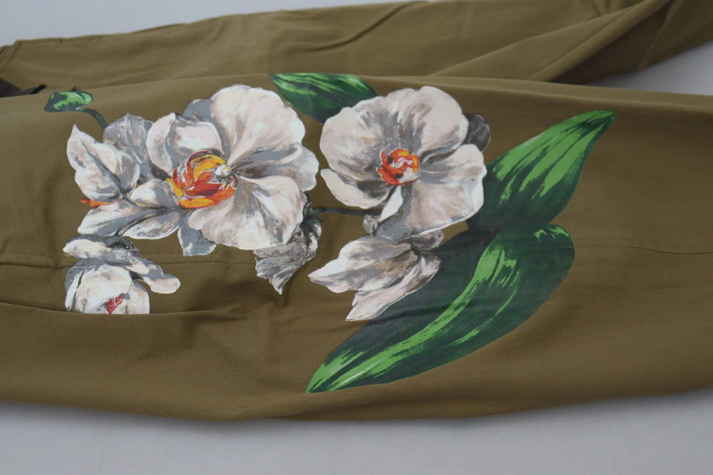Dolce & Gabbana Beige Cotton Stretch Floral Chinos Pants - Chinos