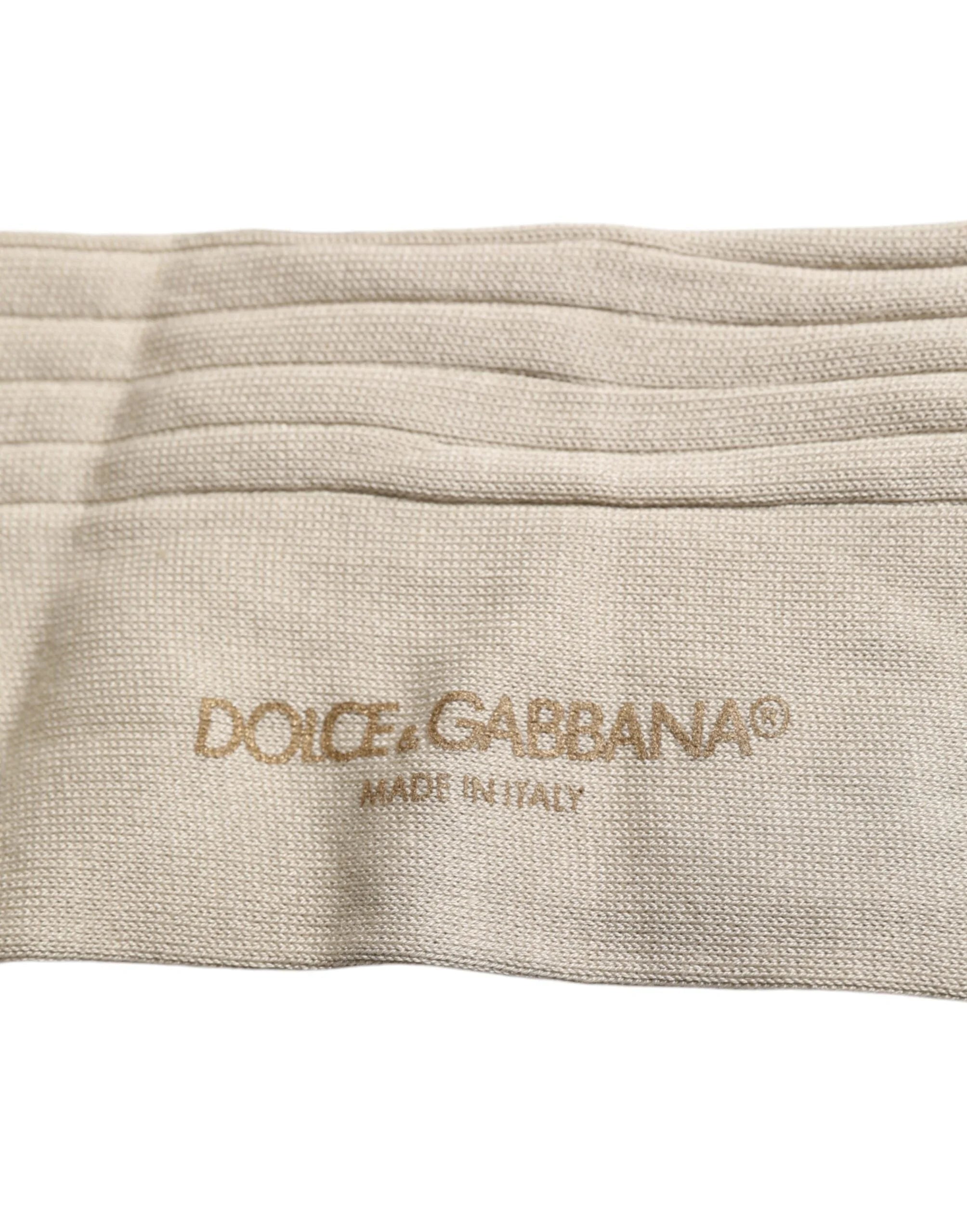 Dolce & Gabbana Beige Cotton Stretch Logo Mid Calf Socks - L - Crew Socks