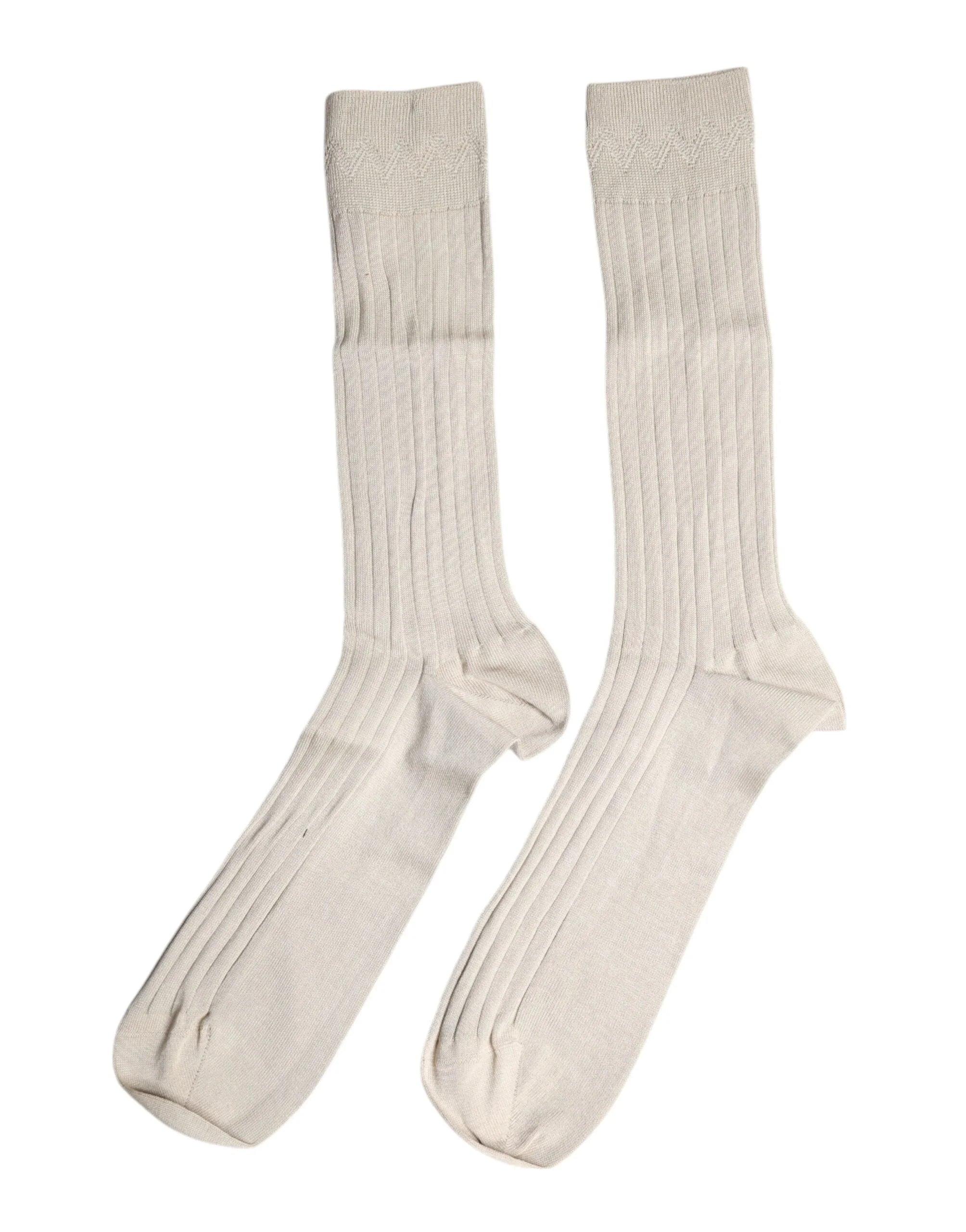 Dolce & Gabbana Beige Cotton Stretch Logo Mid Calf Socks - L - Crew Socks
