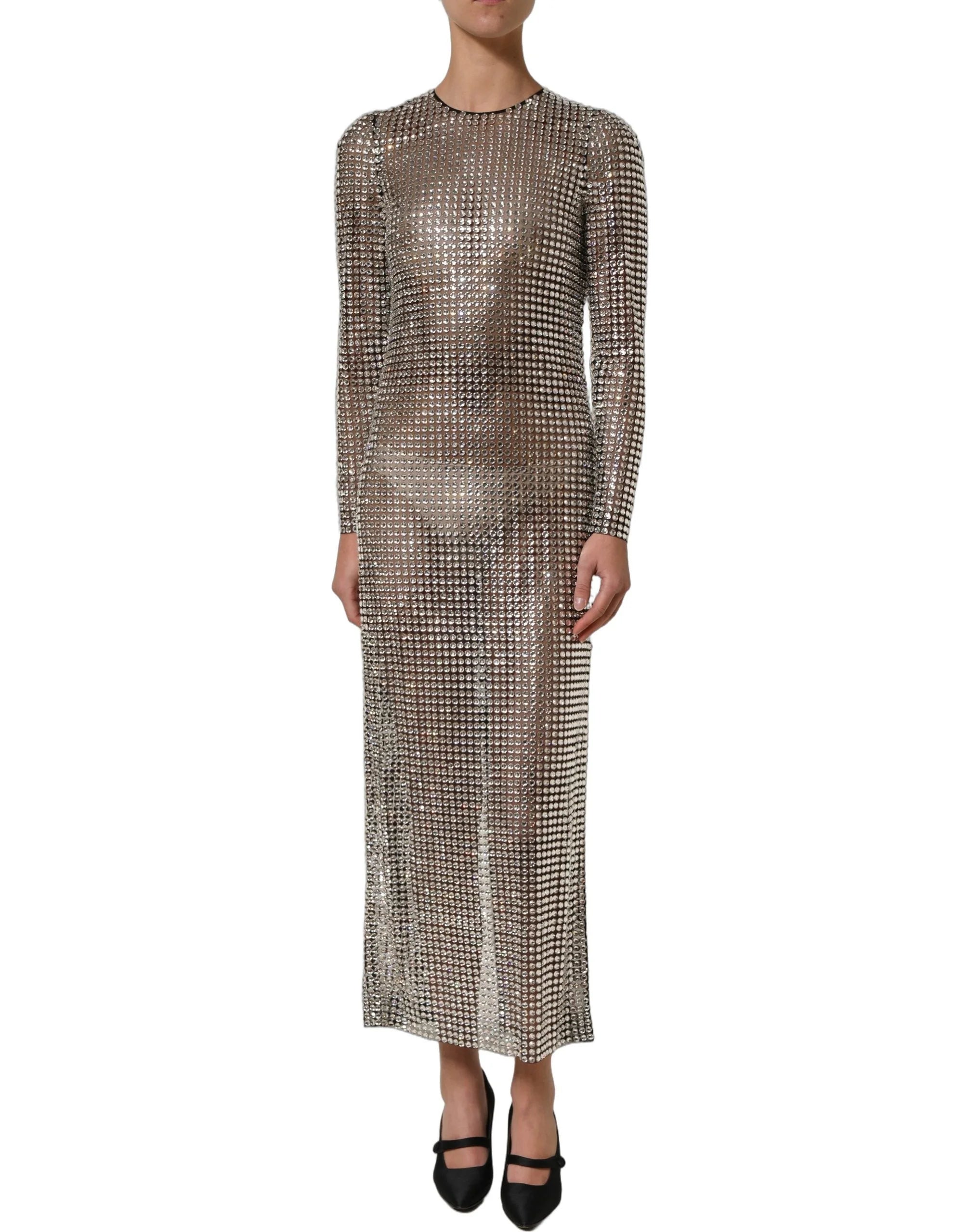 Dolce & Gabbana Beige Crystal Embellished Long Gown Dress - IT38 | XS