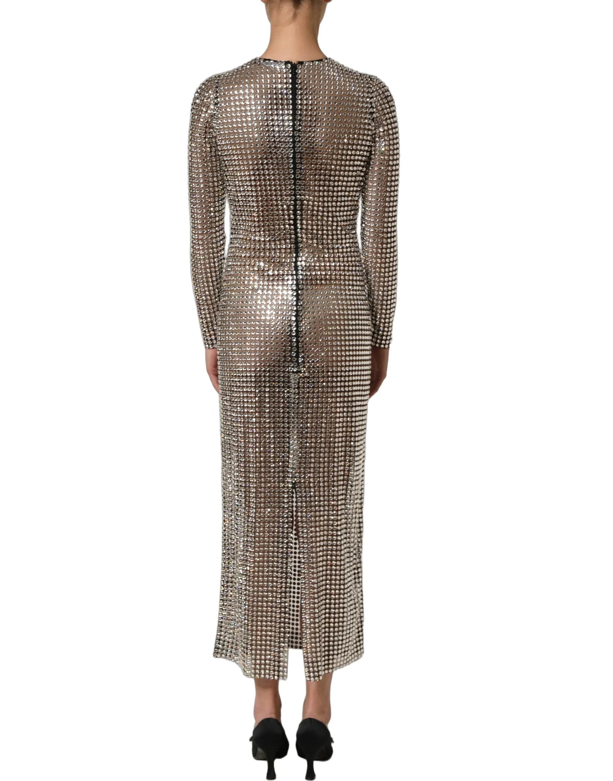 Dolce & Gabbana Beige Crystal Embellished Long Gown Dress - IT38 | XS