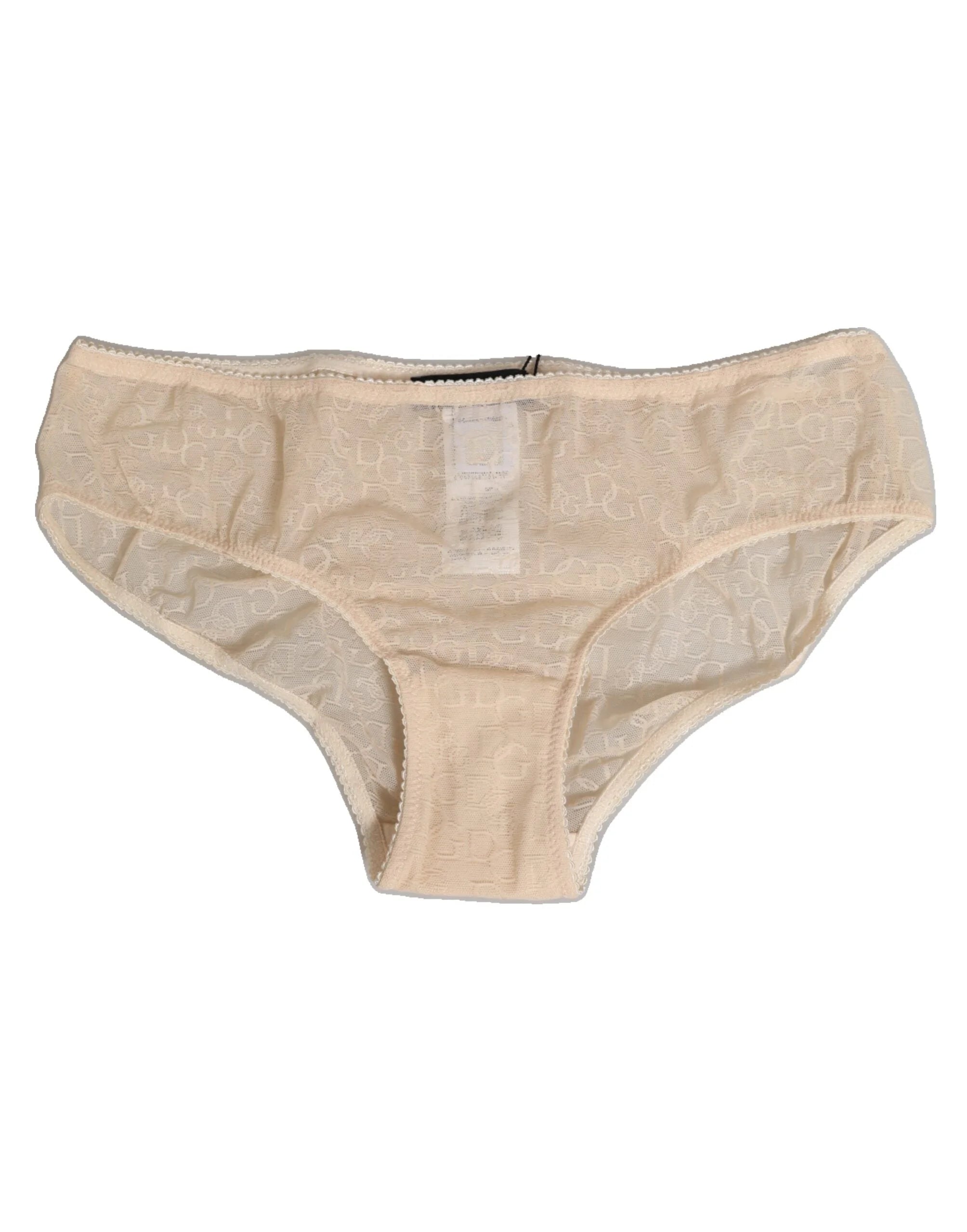 Dolce & Gabbana Beige DG Logo Lace Mid Waist Panty Underwear - IT2 | S