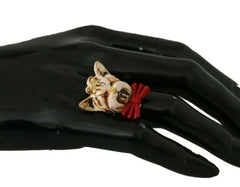Dolce & Gabbana Beige Dog Pet Branded Accessory Gold Brass Resin Ring - EU54 | US7 - Rings