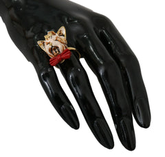 Dolce & Gabbana Beige Dog Pet Branded Accessory Gold Brass Resin Ring - EU54 | US7 - Rings