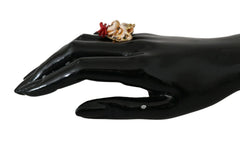 Dolce & Gabbana Beige Dog Pet Branded Accessory Gold Brass Resin Ring - EU54 | US7 - Rings