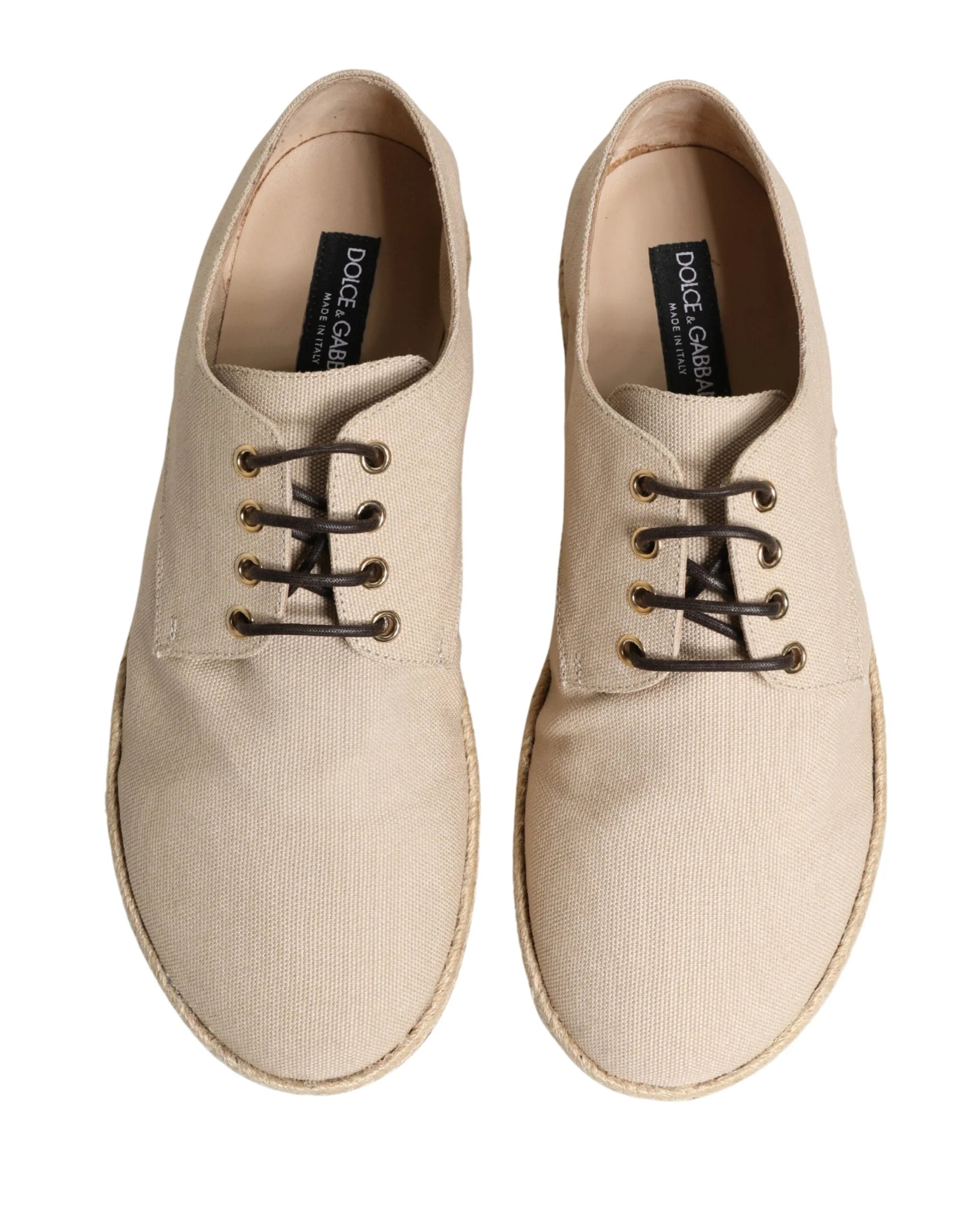 Dolce & Gabbana Beige Espadrille Sole Lace Up Canvas Derby Shoes - EU44/US11