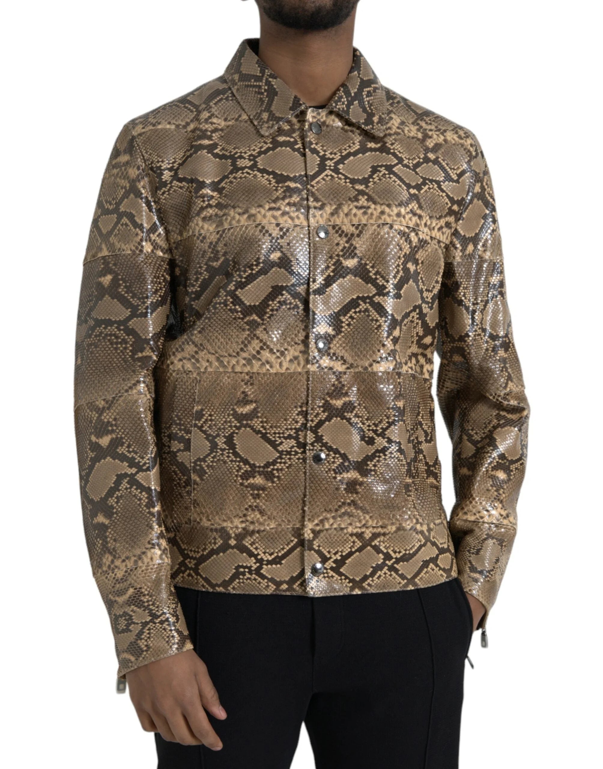 Dolce & Gabbana Beige Exotic Leather Biker Blouson Jacket - Bomber Jackets