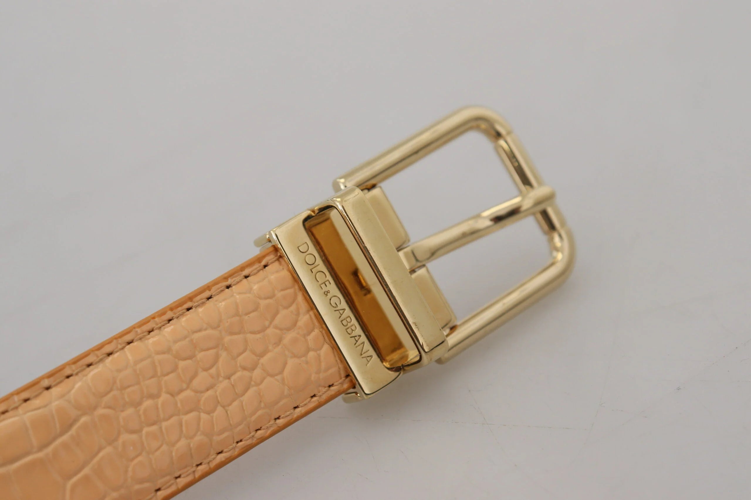 Dolce & Gabbana Beige Exotic Leather Gold Metal Buckle Belt - 75 cm / 29,5 Inches - Belts