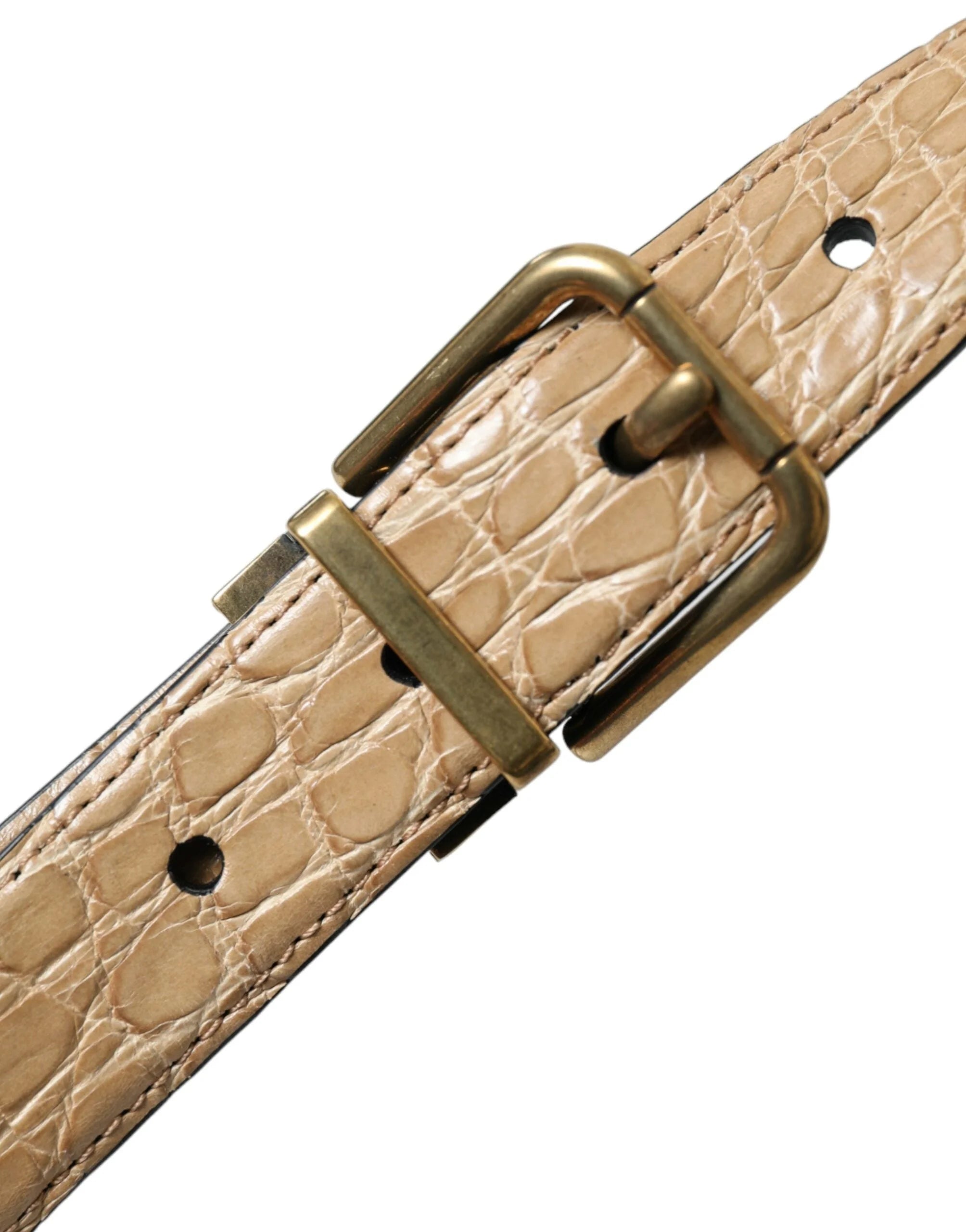 Dolce & Gabbana Beige Exotic Leather Gold Metal Buckle Belt - 90 cm / 36 Inches - Belts
