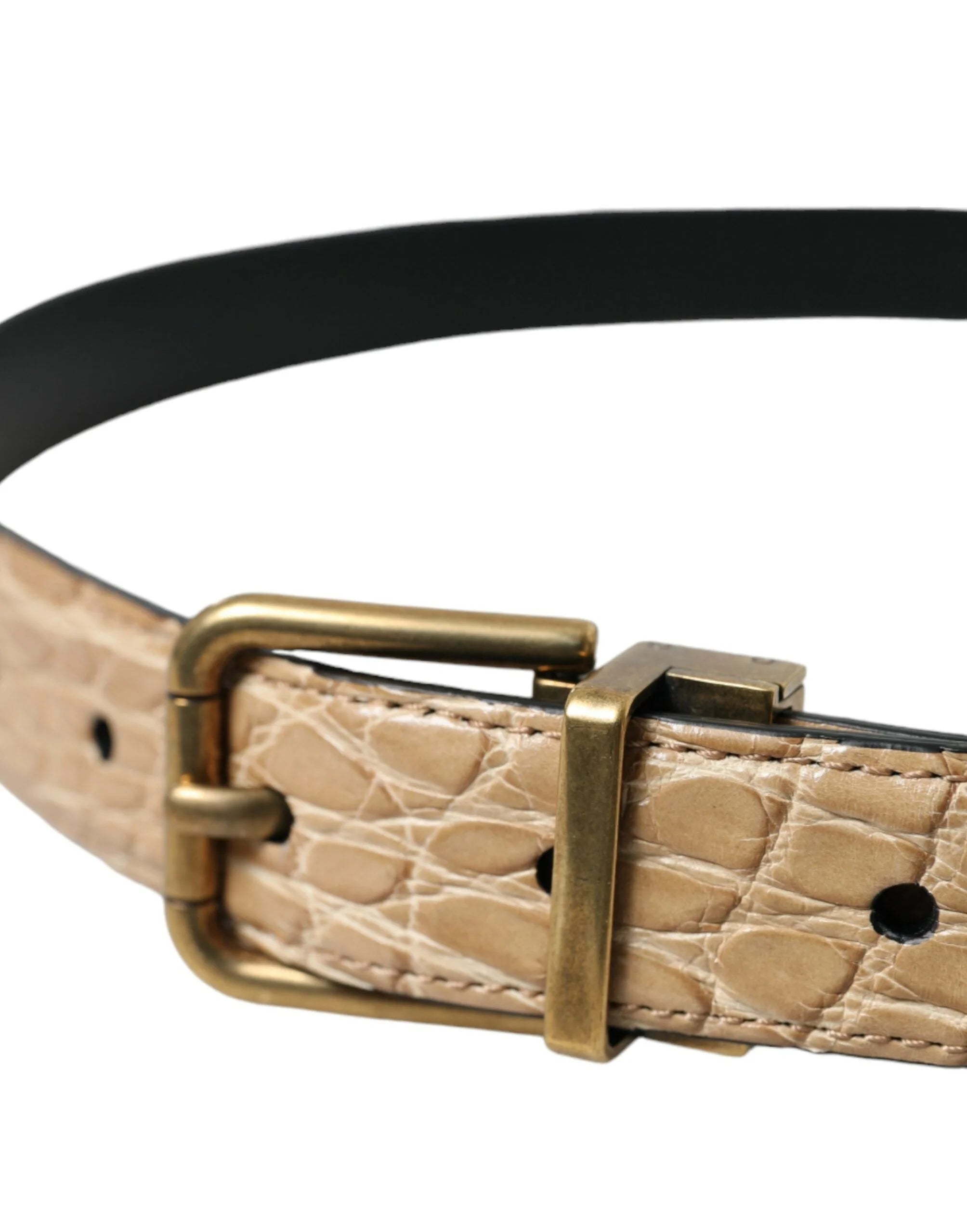 Dolce & Gabbana Beige Exotic Leather Gold Metal Buckle Belt - 90 cm / 36 Inches - Belts