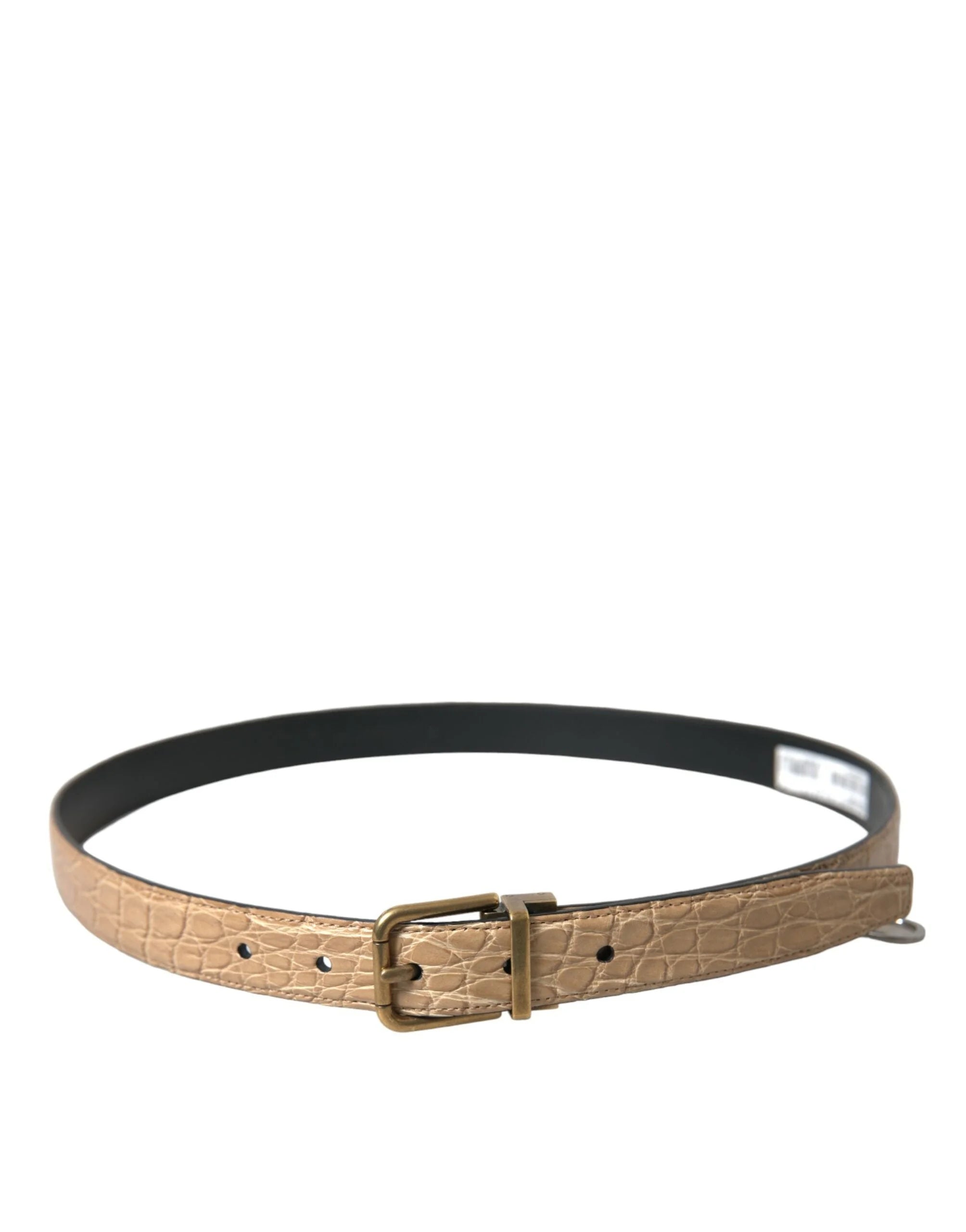 Dolce & Gabbana Beige Exotic Leather Gold Metal Buckle Belt - 90 cm / 36 Inches - Belts