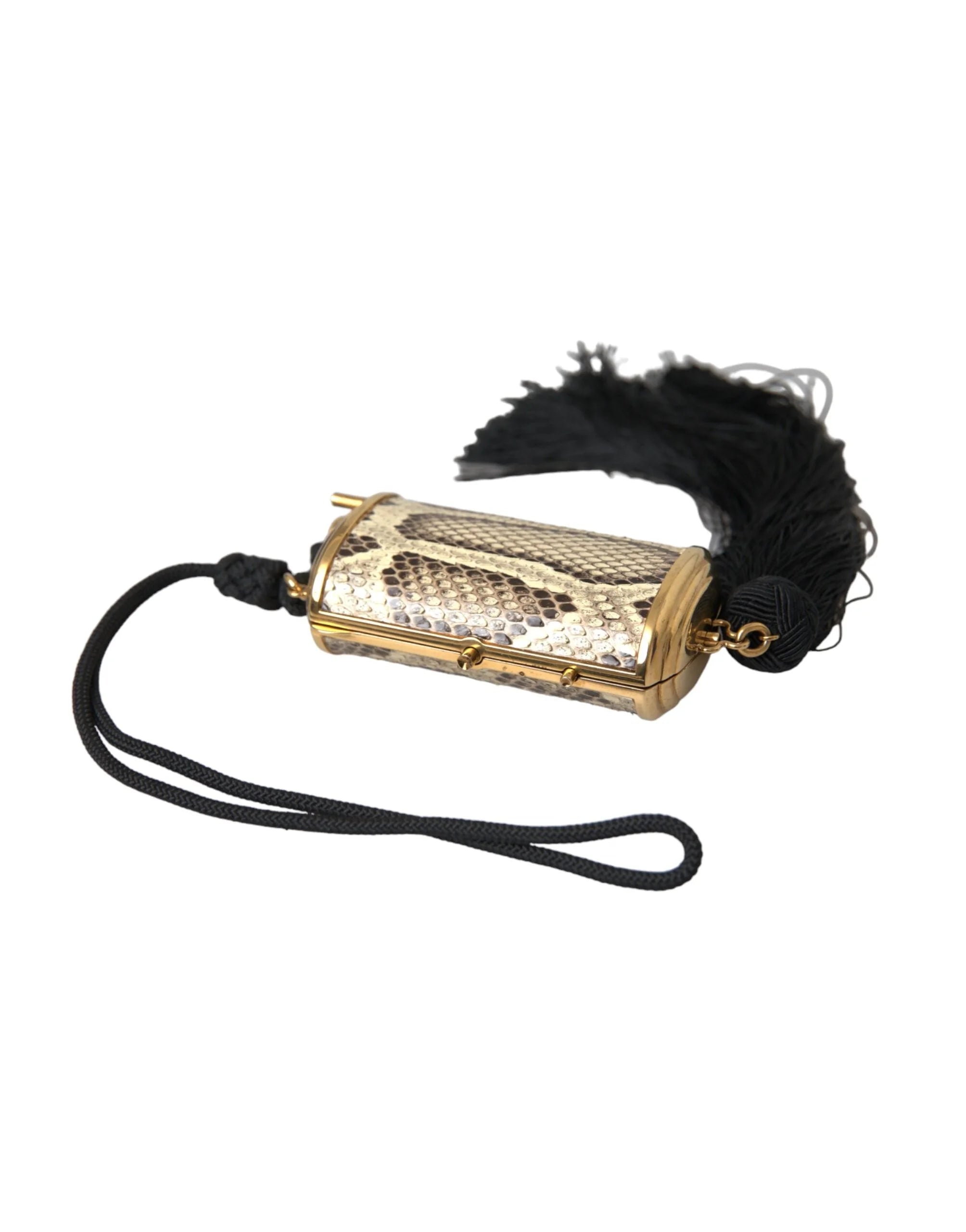 Dolce & Gabbana Beige Exotic Leather Mini Mirror Tassel Make Up Holder Bag - Clutch Bags