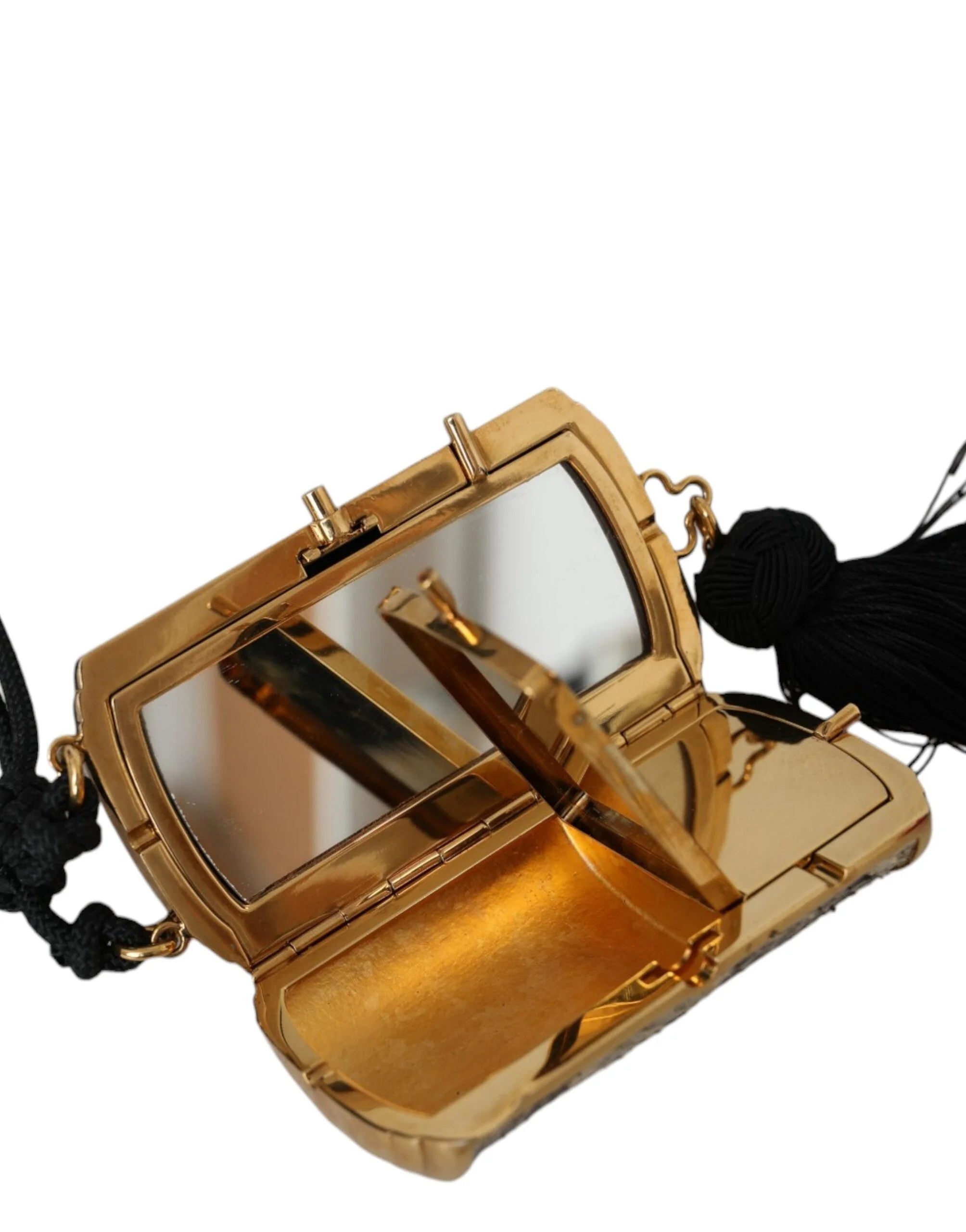 Dolce & Gabbana Beige Exotic Leather Mini Mirror Tassel Make Up Holder Bag - Clutch Bags