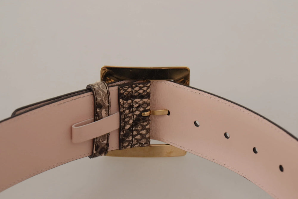 Dolce & Gabbana Beige Exotic Leather Wide Gold Metal Buckle Belt - 65 cm / 26 Inches - Belts