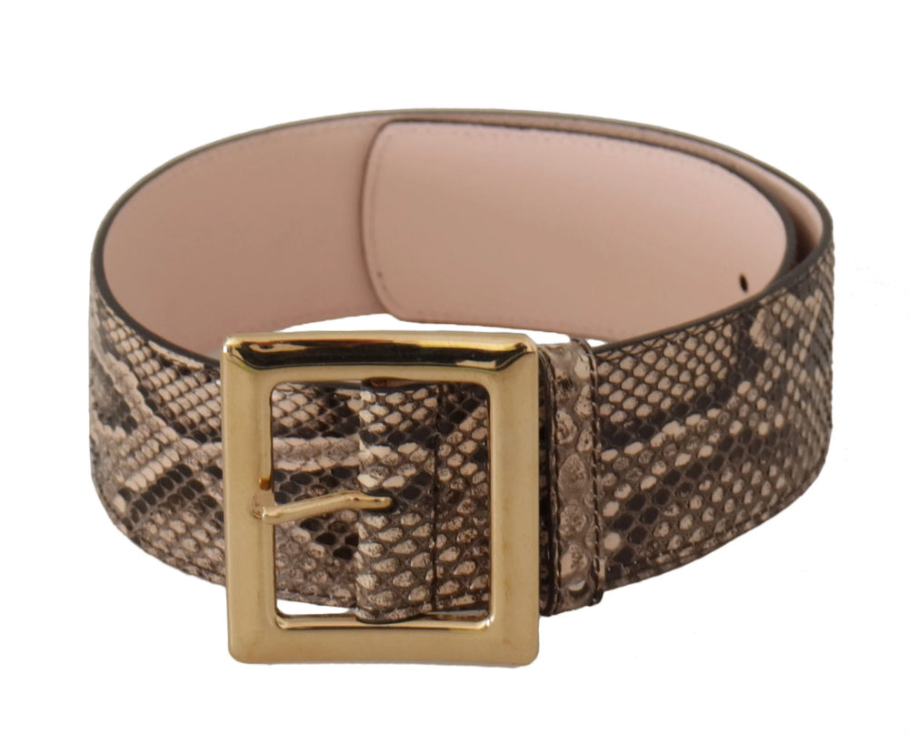 Dolce & Gabbana Beige Exotic Leather Wide Gold Metal Buckle Belt - 65 cm / 26 Inches - Belts