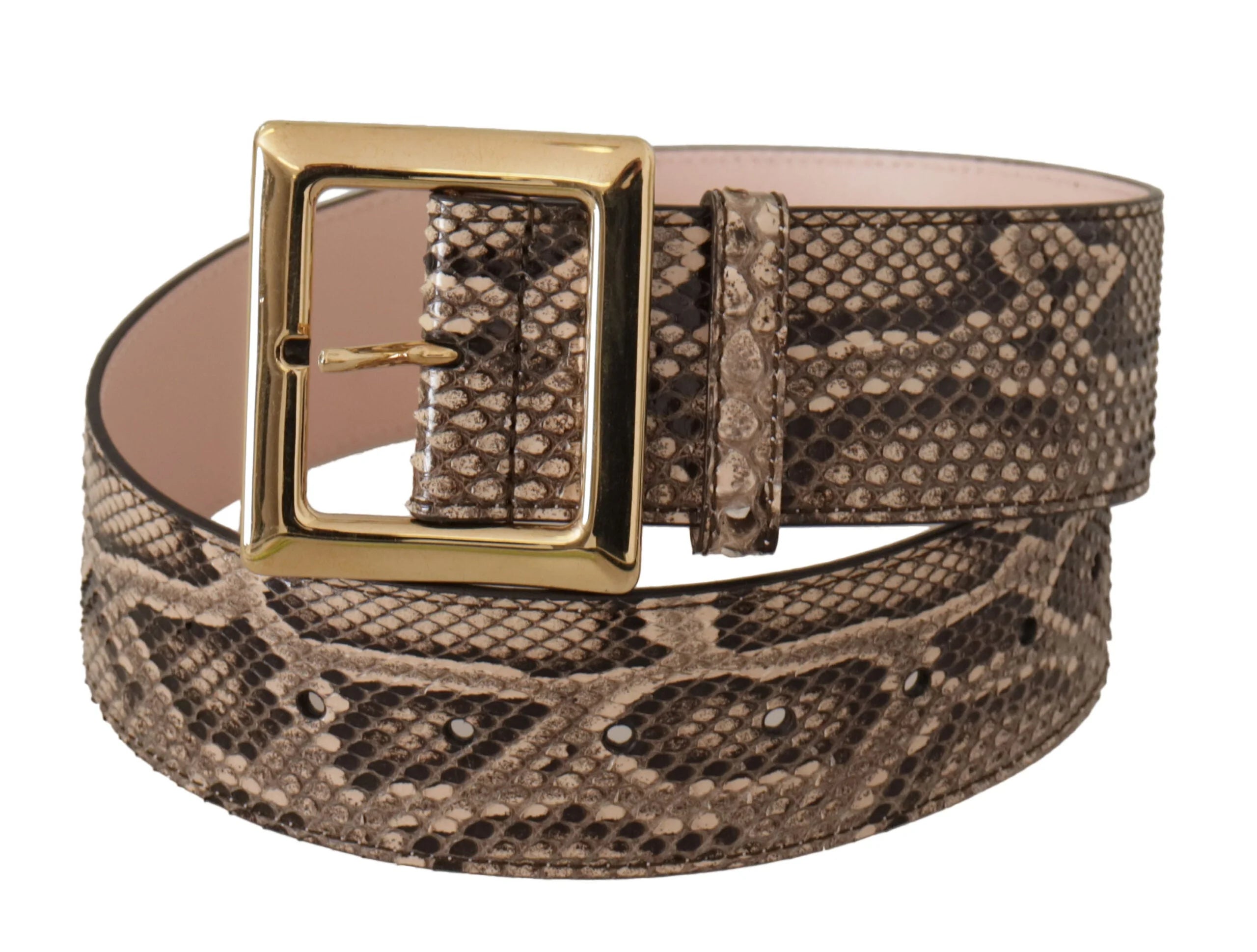 Dolce & Gabbana Beige Exotic Leather Wide Gold Metal Buckle Belt - 65 cm / 26 Inches - Belts