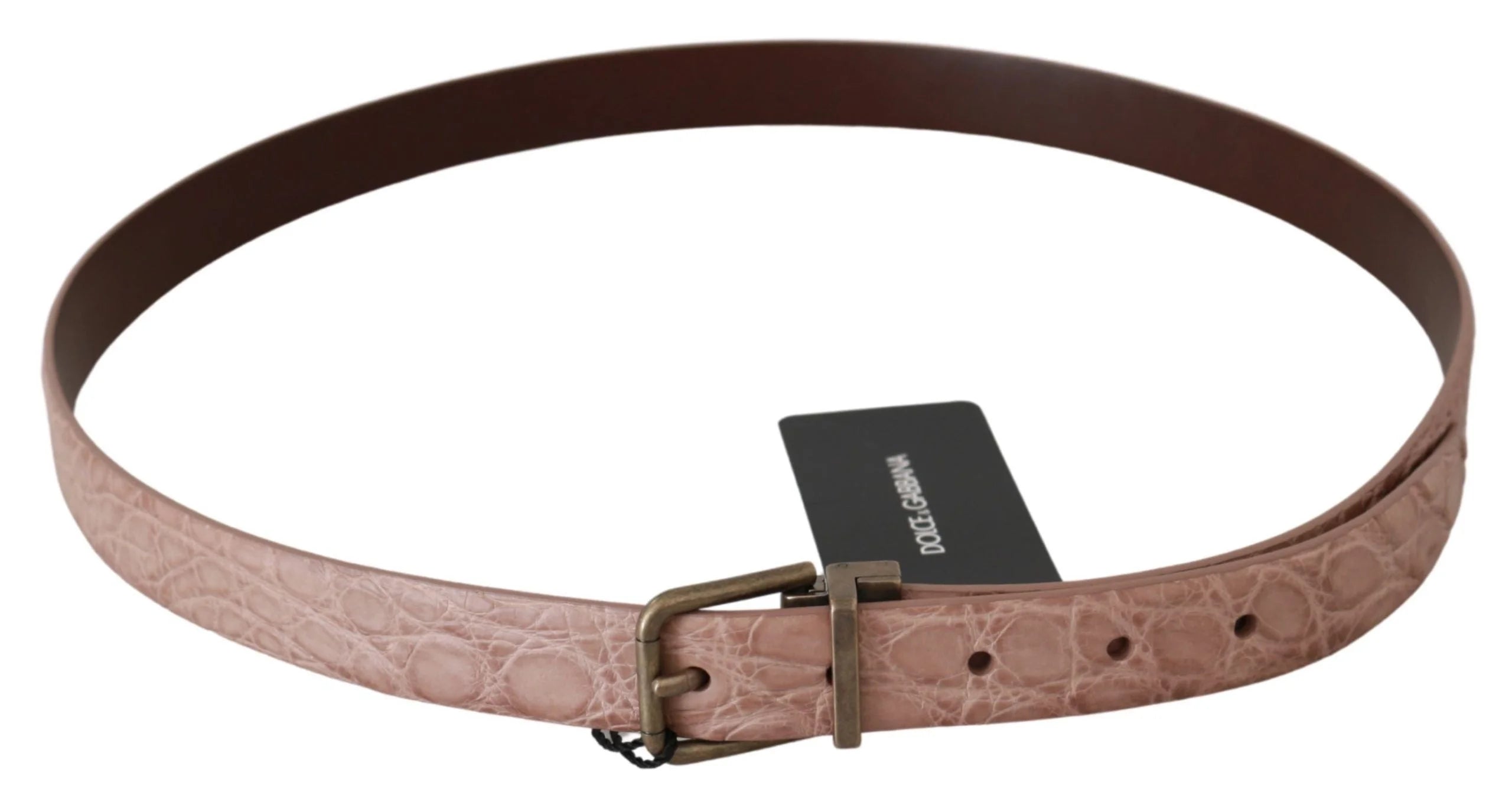 Dolce & Gabbana Beige Exotic Skin Gold Buckle Leather Belt - Belts