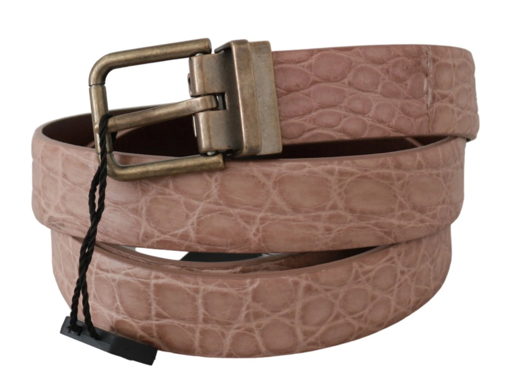 Dolce & Gabbana Beige Exotic Skin Gold Buckle Leather Belt - Belts