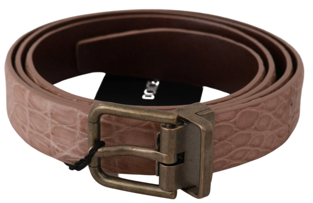 Dolce & Gabbana Beige Exotic Skin Gold Buckle Leather Belt - Belts