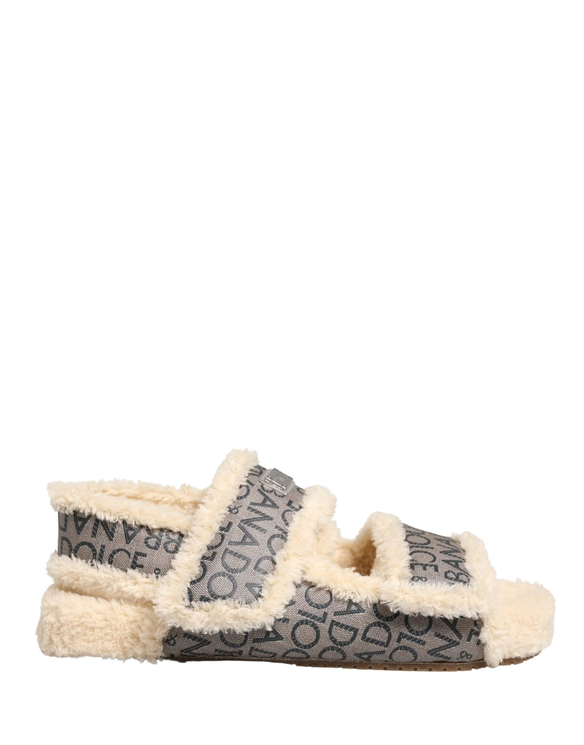 Dolce & Gabbana Beige Faux Fur Logo Print Flats Sandals Shoes - EU44/US11