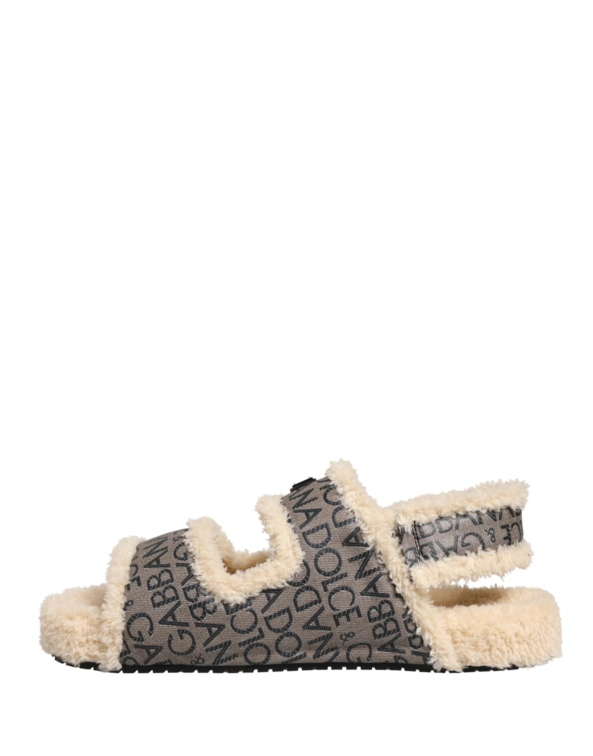 Dolce & Gabbana Beige Faux Fur Logo Print Flats Sandals Shoes - EU44/US11