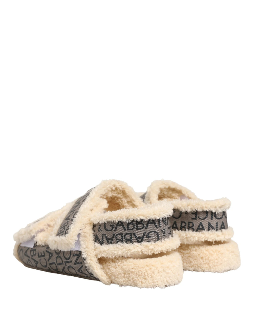 Dolce & Gabbana Beige Faux Fur Logo Print Flats Sandals Shoes - EU44/US11