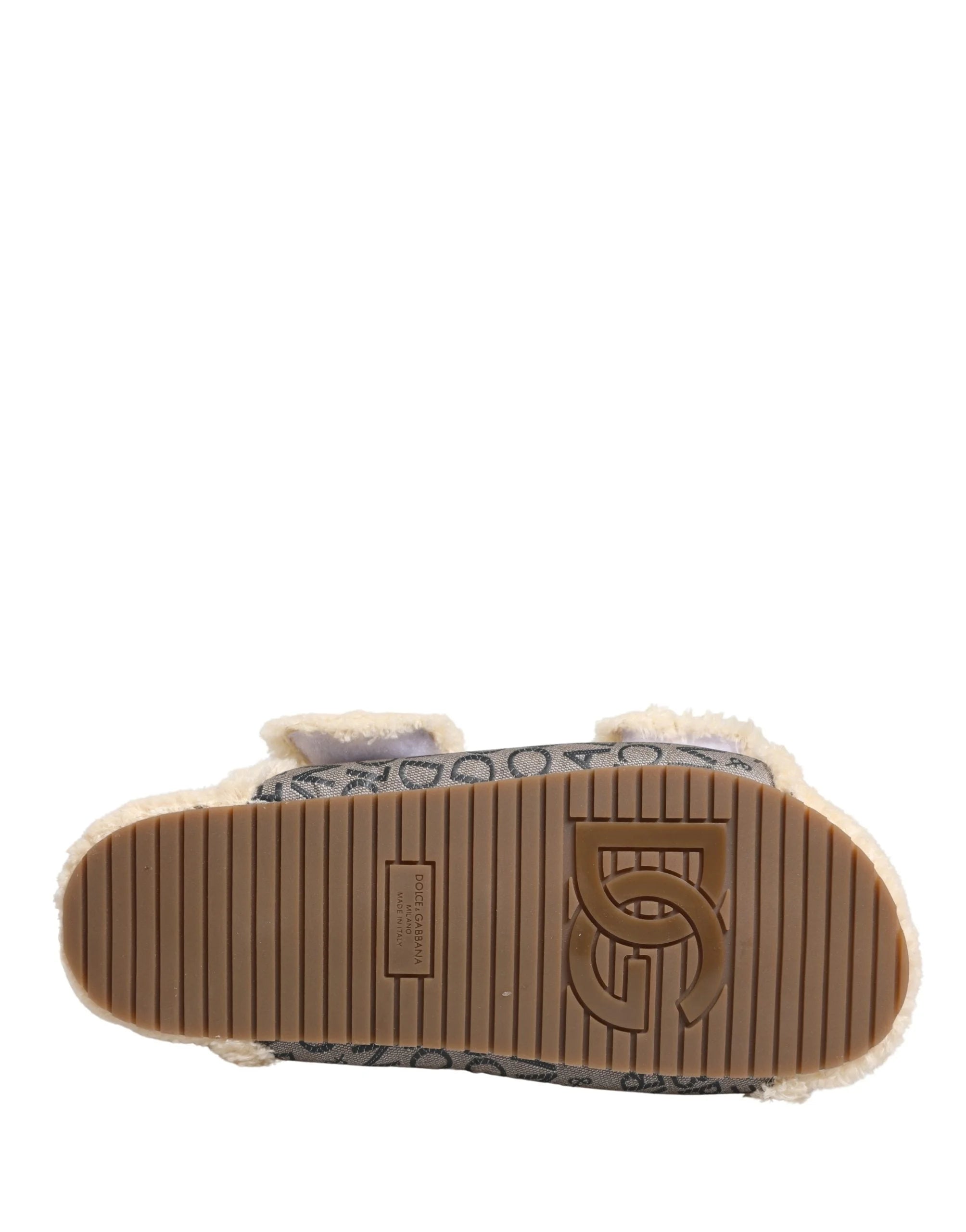 Dolce & Gabbana Beige Faux Fur Logo Print Flats Sandals Shoes - EU44/US11