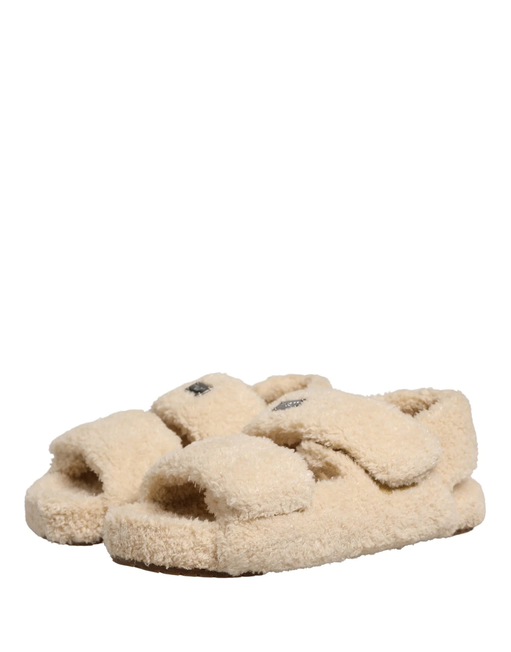 Dolce & Gabbana Beige Faux Fur Slides Men Flats Sandals Shoes - EU44/US11