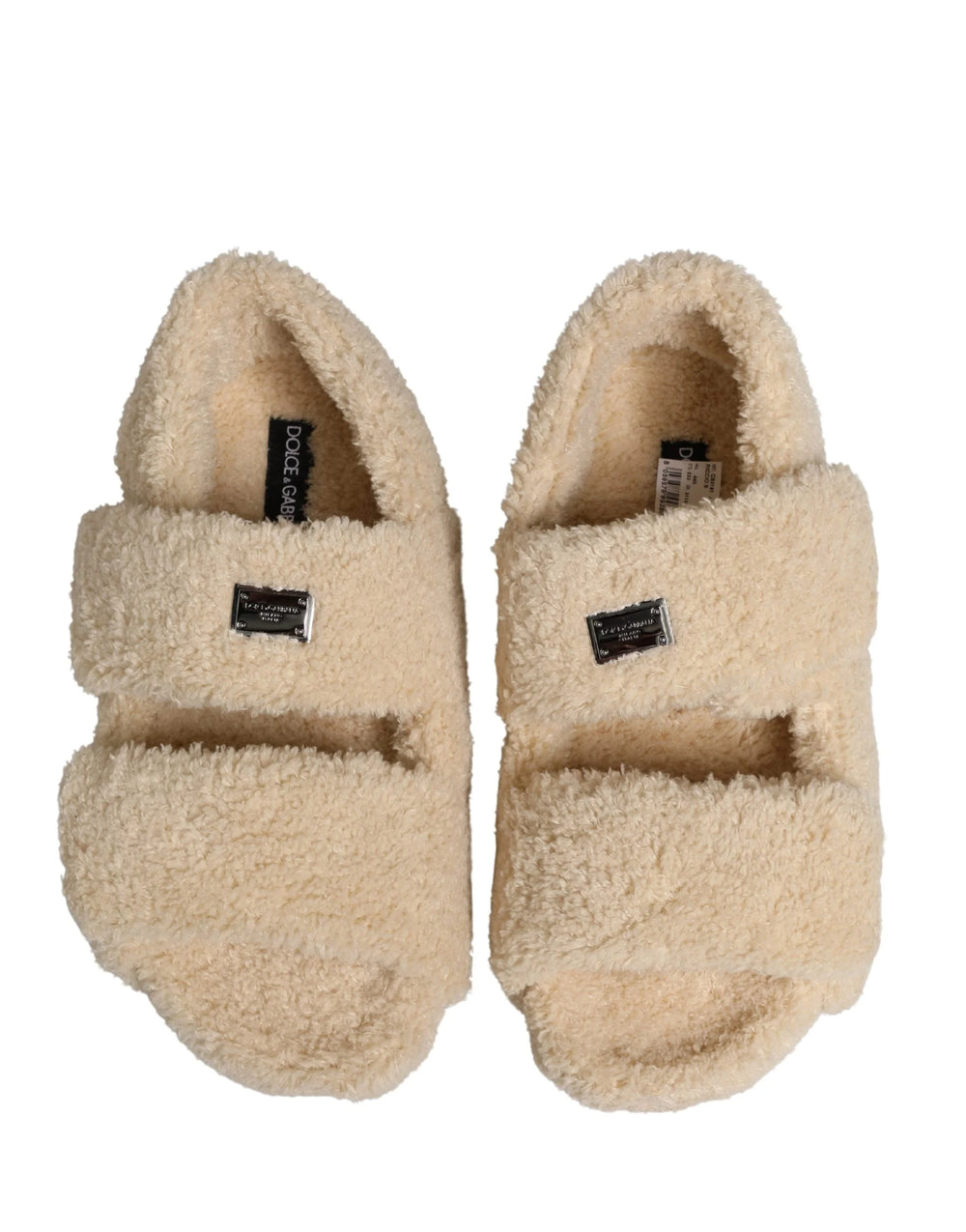 Dolce & Gabbana Beige Faux Fur Slides Men Flats Sandals Shoes - EU44/US11