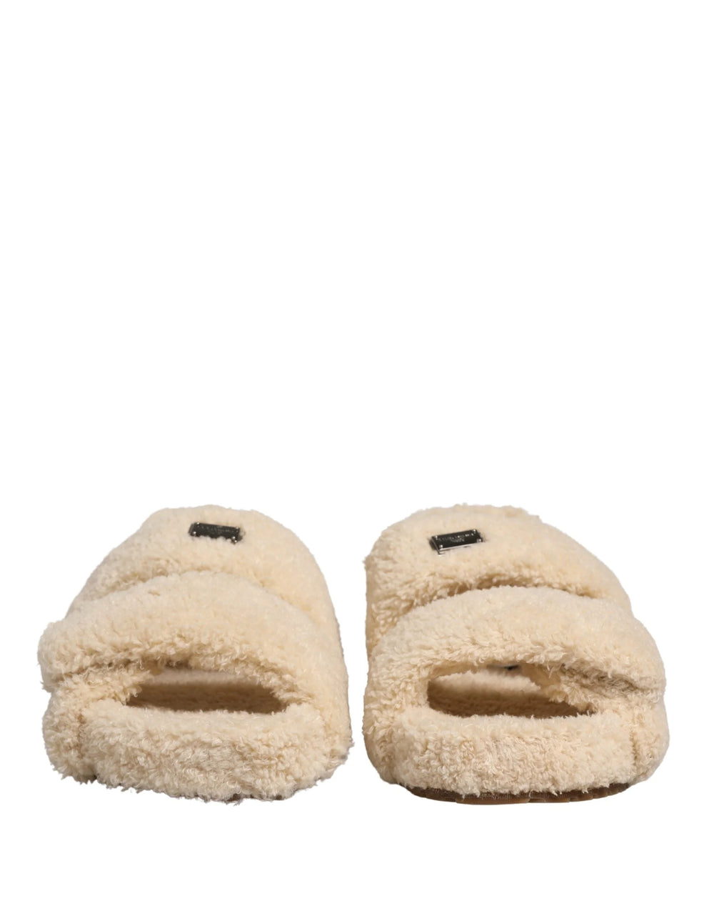 Dolce & Gabbana Beige Faux Fur Slides Men Flats Sandals Shoes - EU44/US11