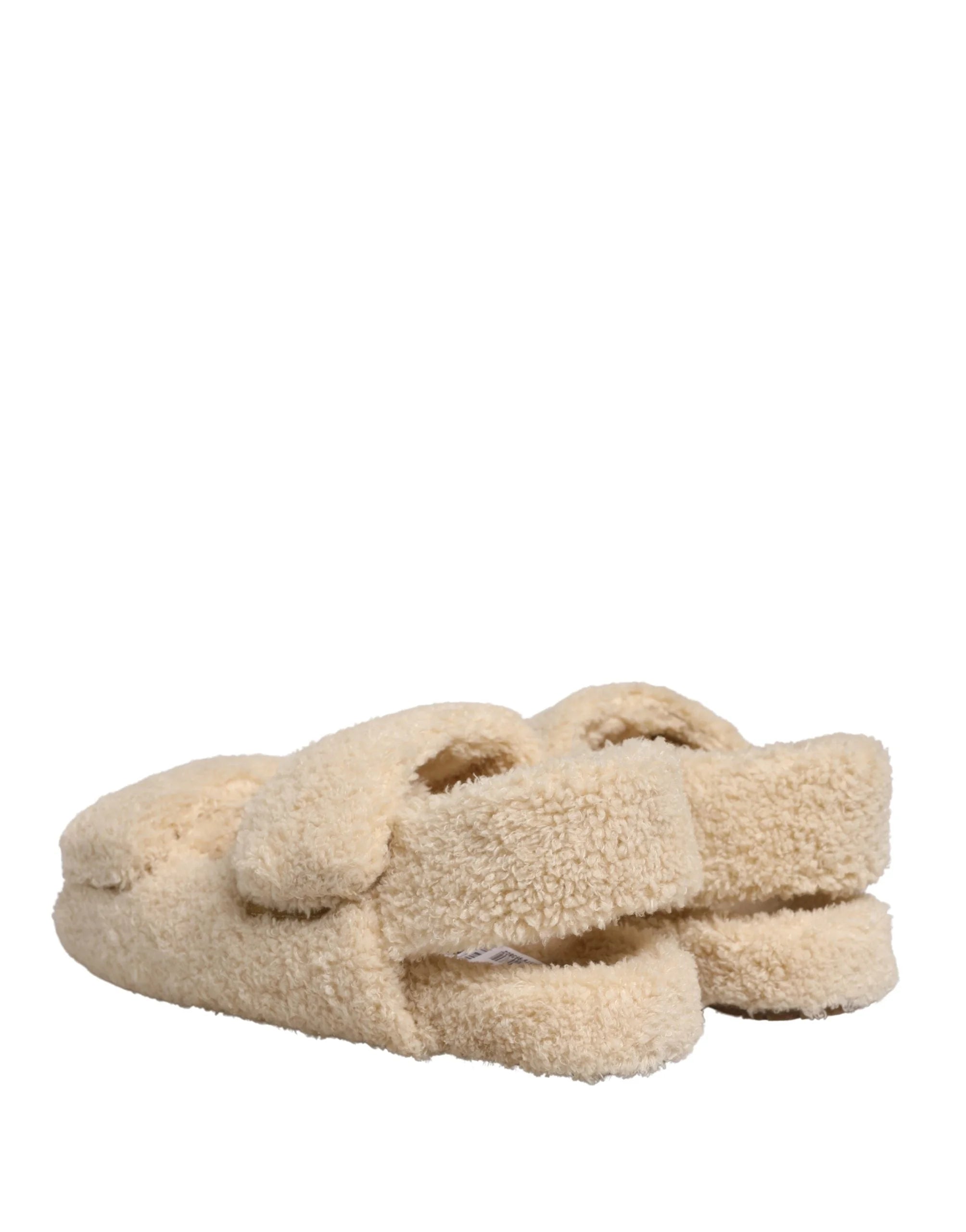 Dolce & Gabbana Beige Faux Fur Slides Men Flats Sandals Shoes - EU44/US11