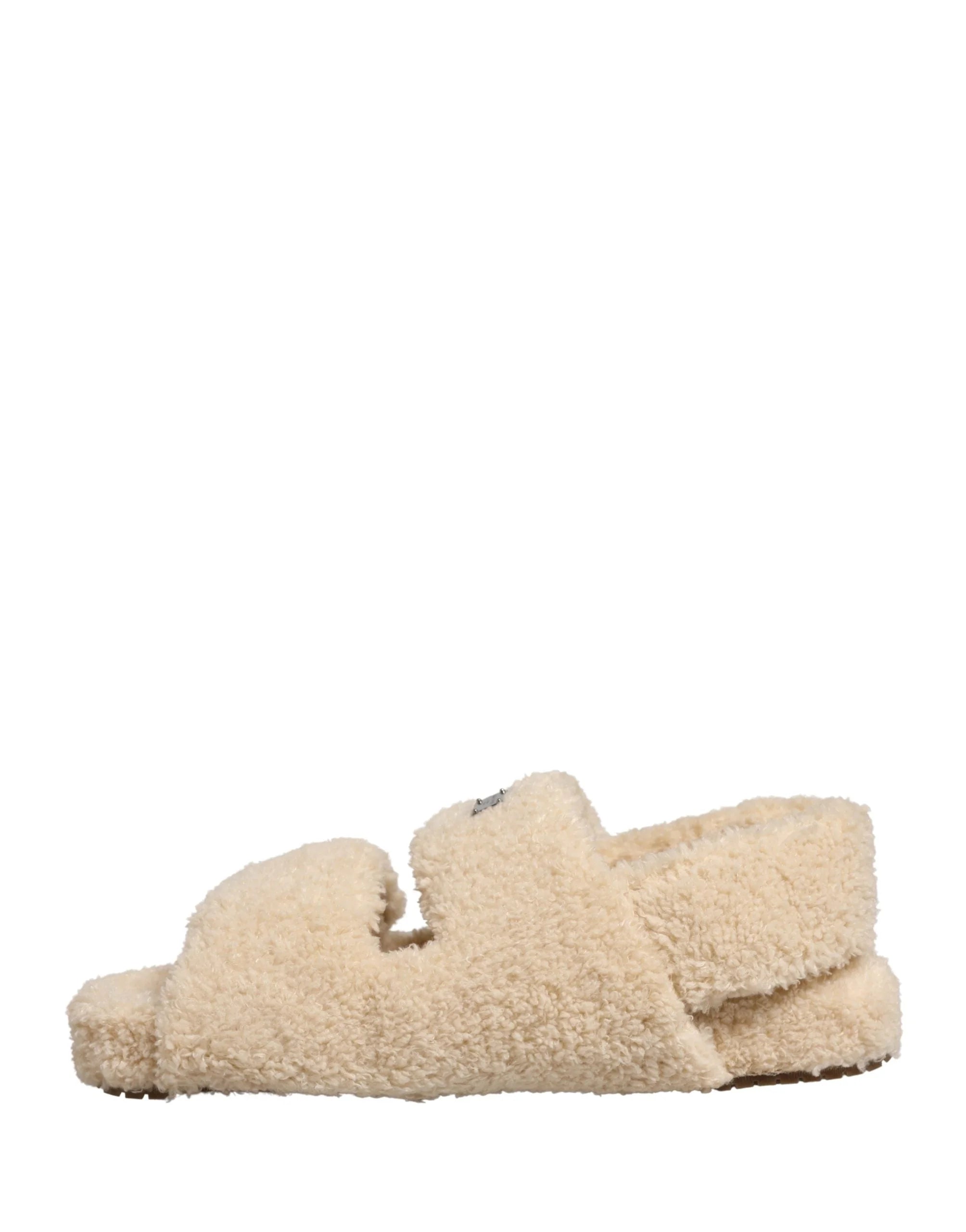 Dolce & Gabbana Beige Faux Fur Slides Men Flats Sandals Shoes - EU44/US11