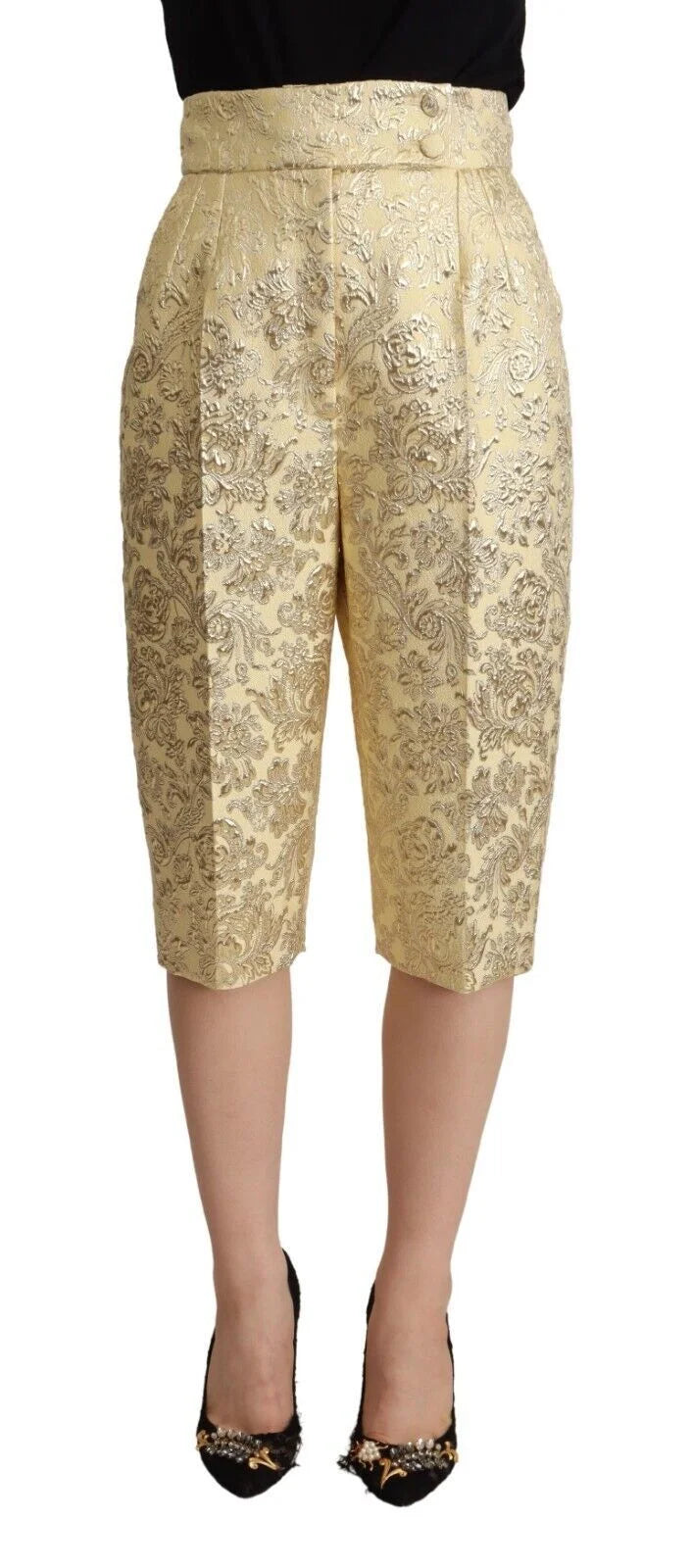 Dolce & Gabbana Beige Floral Brocade High Waist Trouser Cropped Pants - IT40|S - Trousers