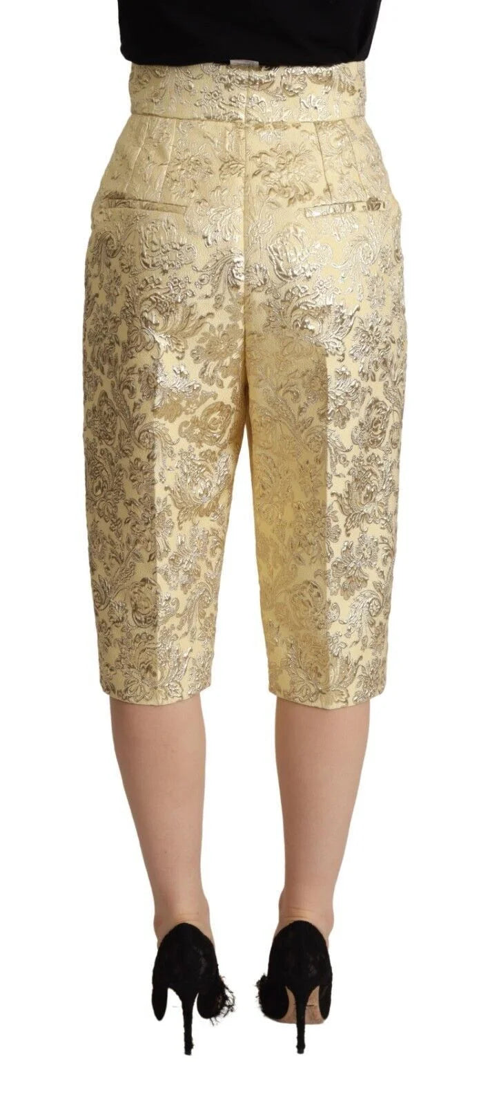 Dolce & Gabbana Beige Floral Brocade High Waist Trouser Cropped Pants - IT40|S - Trousers