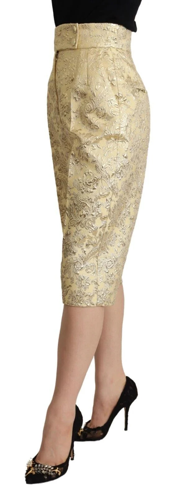 Dolce & Gabbana Beige Floral Brocade High Waist Trouser Cropped Pants - IT40|S - Trousers